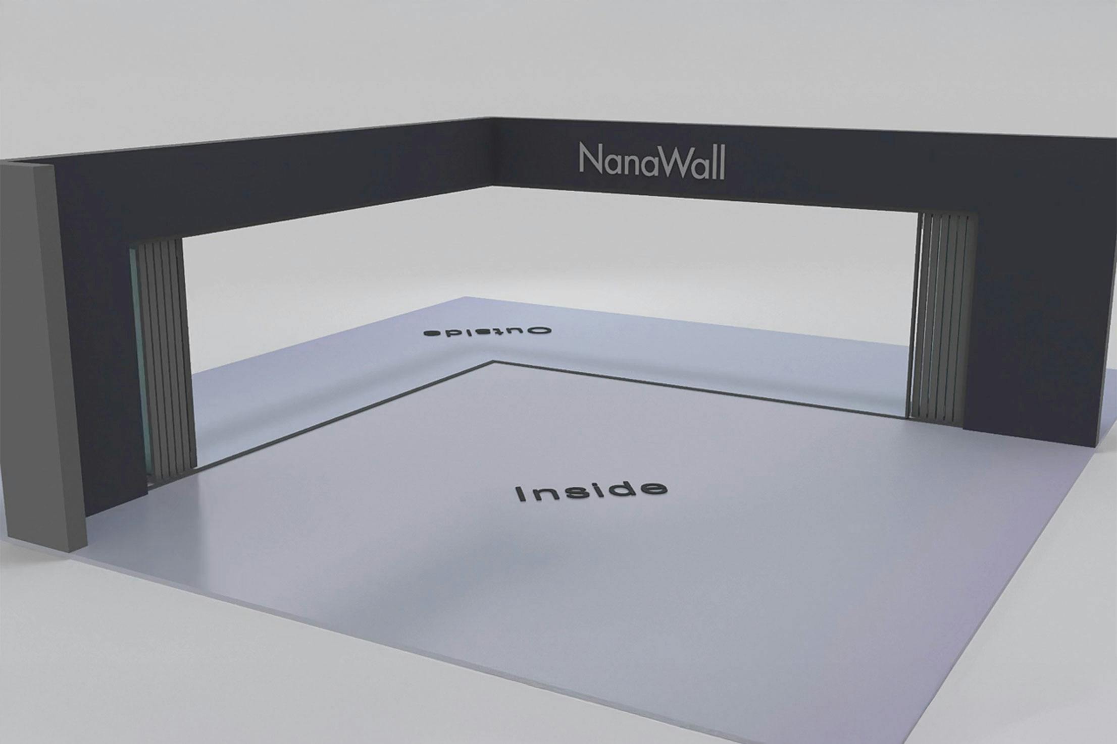 NanaWall twelve-panel folding glass door, outward opening, 6 panels folding left and 6 panels folding right (o6L6R)