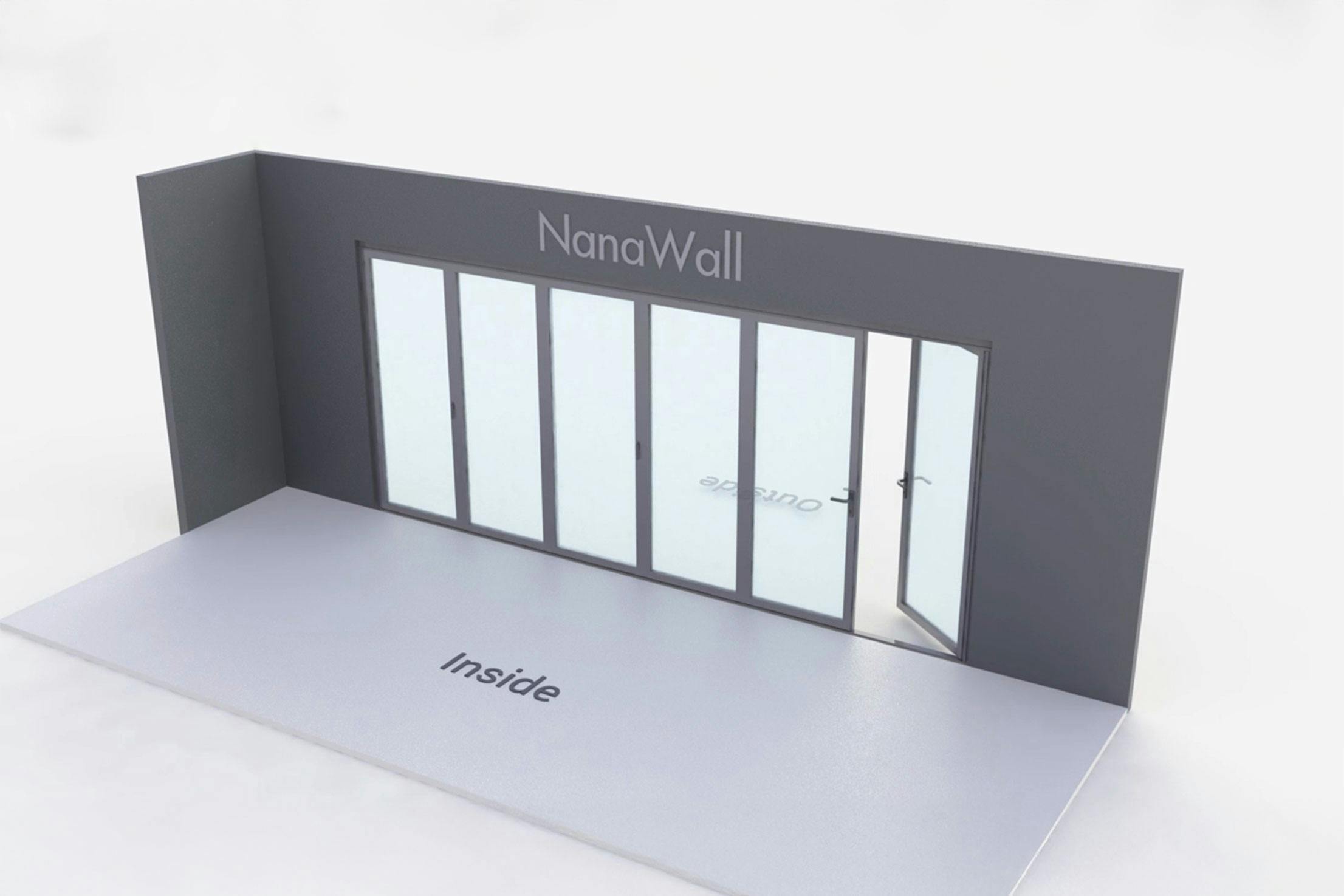 NanaWall six-panel folding glass door, outward opening; 5 panels folding left, 1 panels folding right (o5L1R)
