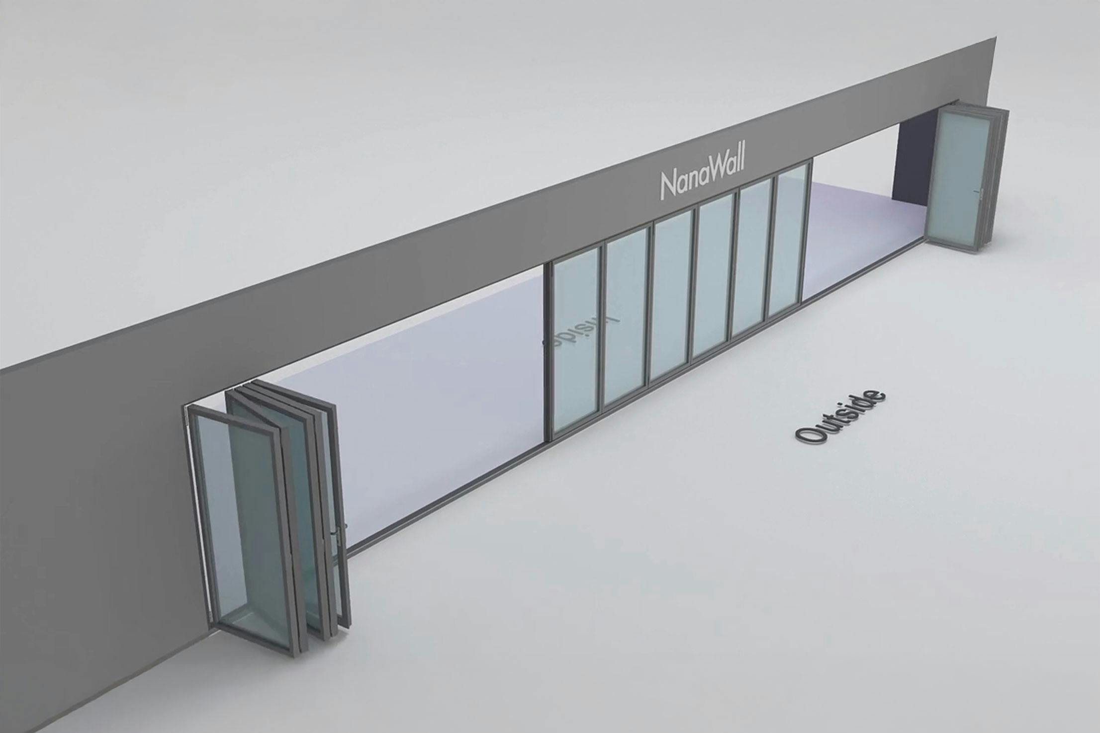 NanaWall sixteen-panel folding glass door, outward opening, 5 panels left. 6panles left and right and 5 panel right (o 5L 6LR 5R)
