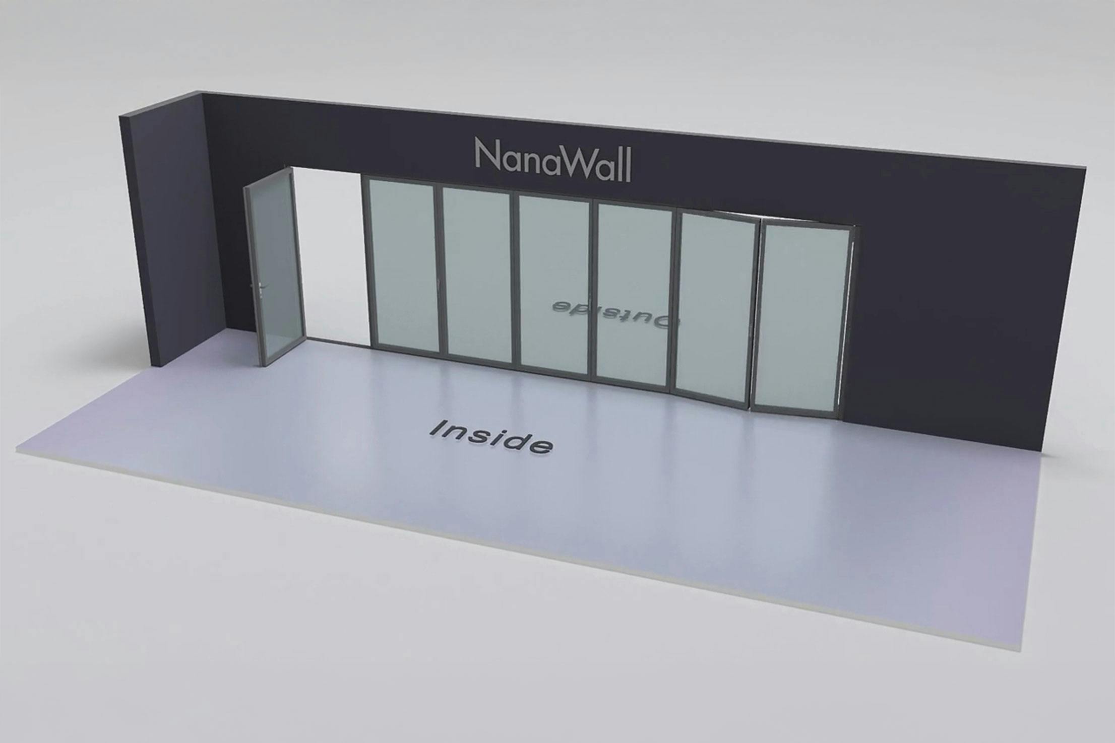 NanaWall seven-panel folding glass door, inward opening, 1 panel folding left and 6 panels folding left and right  (i 1L 6LR)