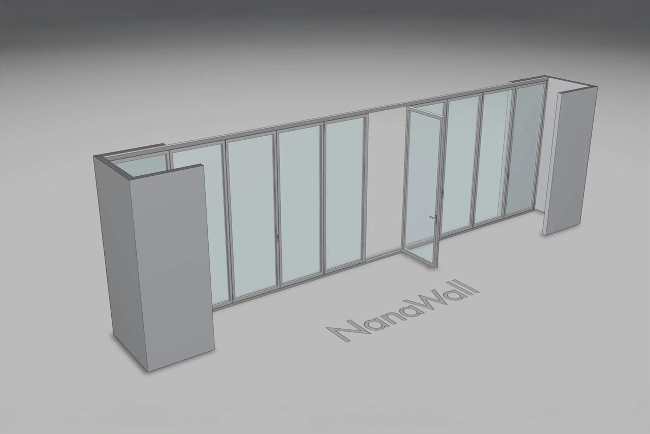 NanaWall ten-panel folding glass door, inward opening; 5 panels folding left, 5 panels folding right (i5L 5R)