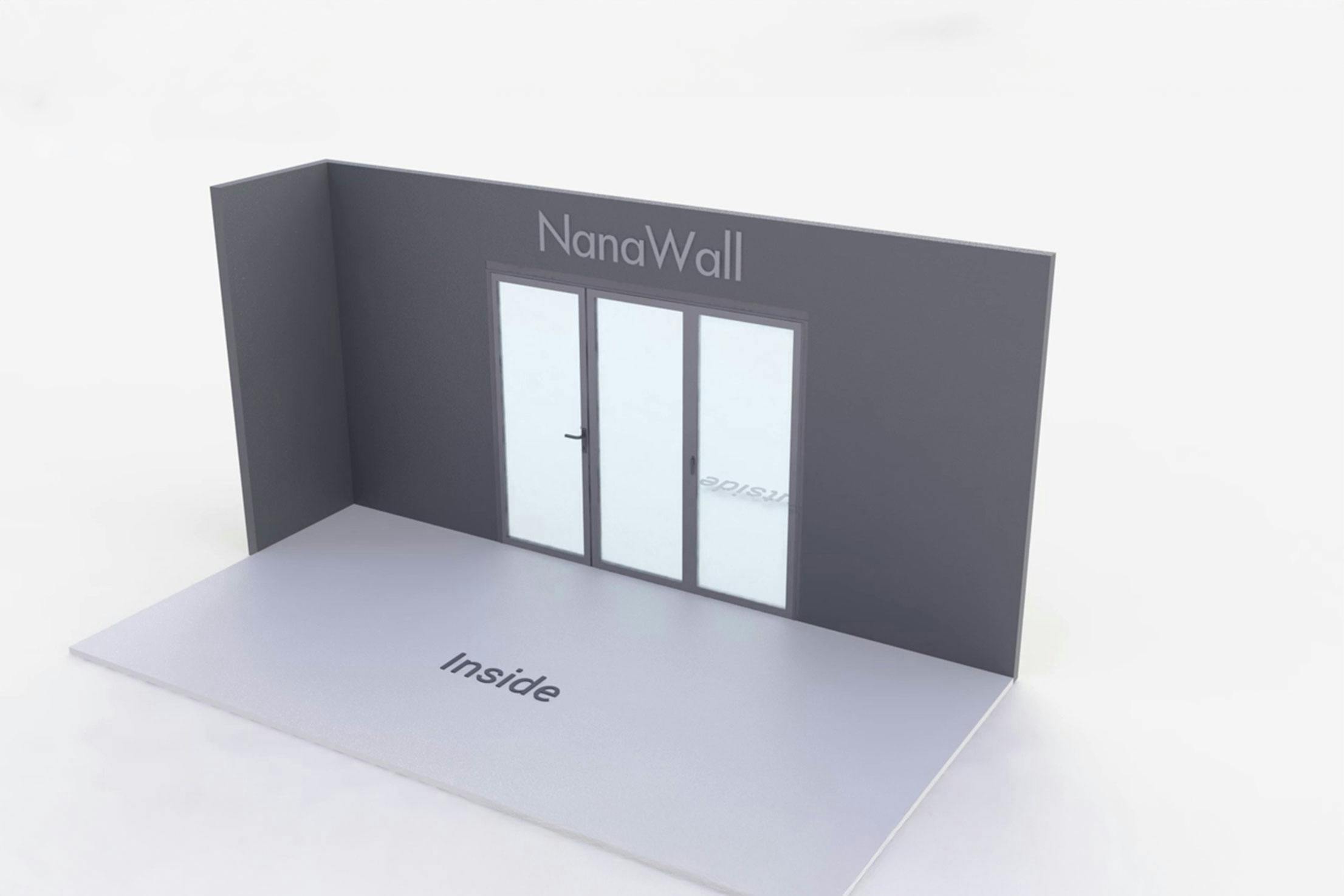 NanaWall 3-panel folding glass door, inward opening; 1 panel left, 2 panels right (i1L2R)