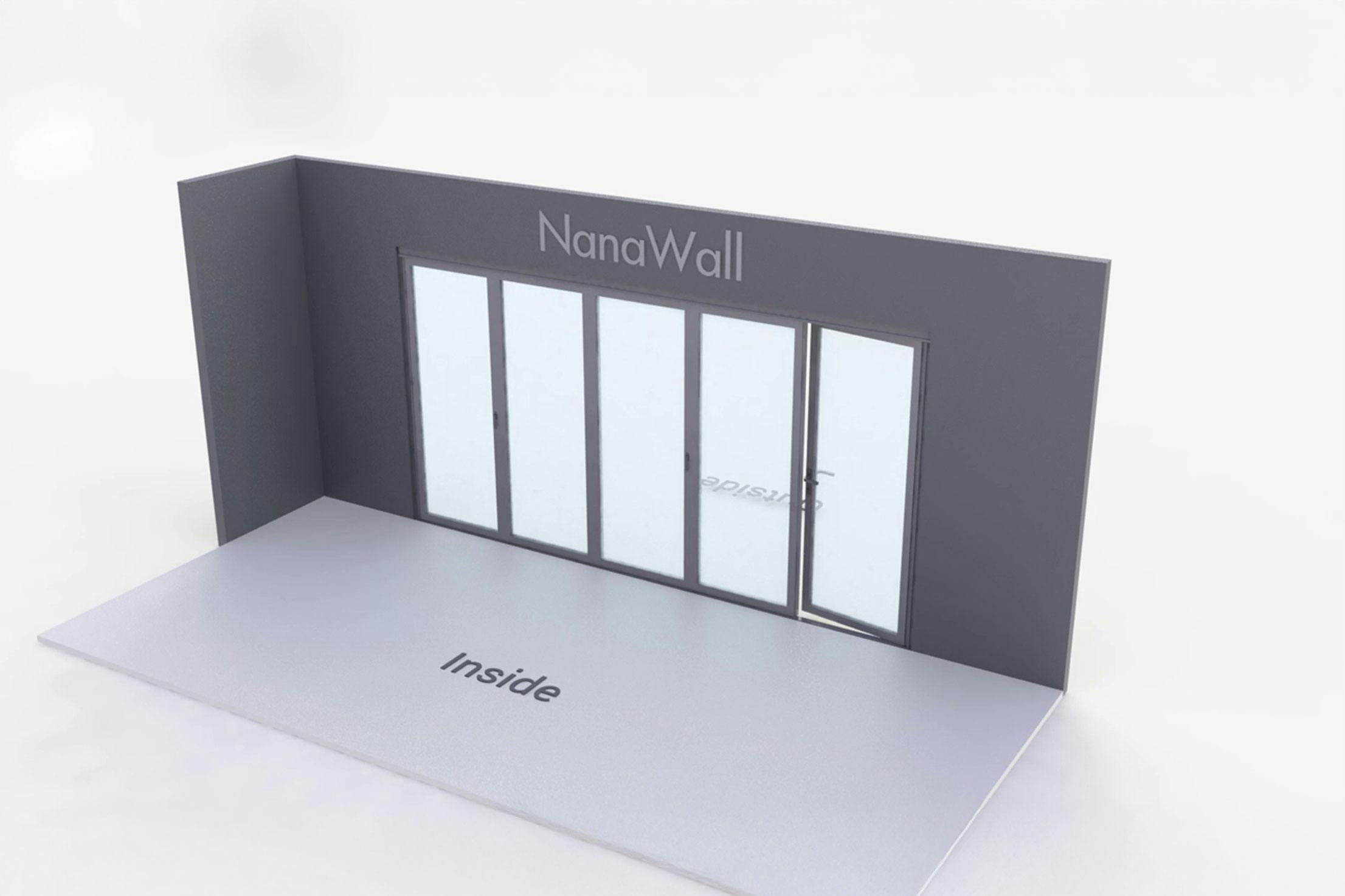 NanaWall five-panel folding glass door, outward opening, 4 panel left and 1 panels right (o4L1R)