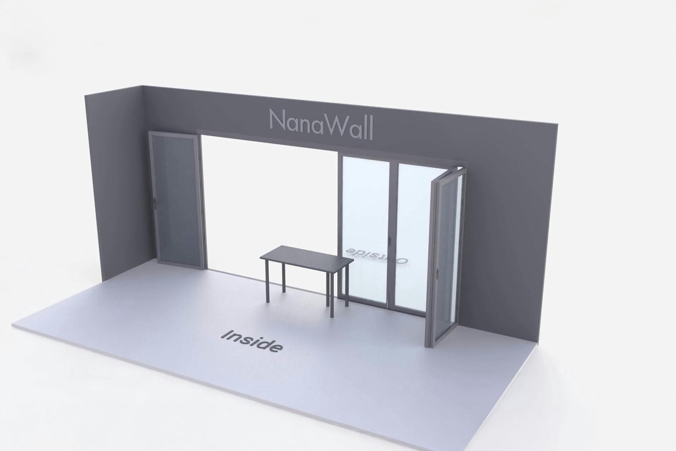 NanaWall five-panel folding glass door, inward opening, 1 panel left and 4 panels left and right (1L 4LR)