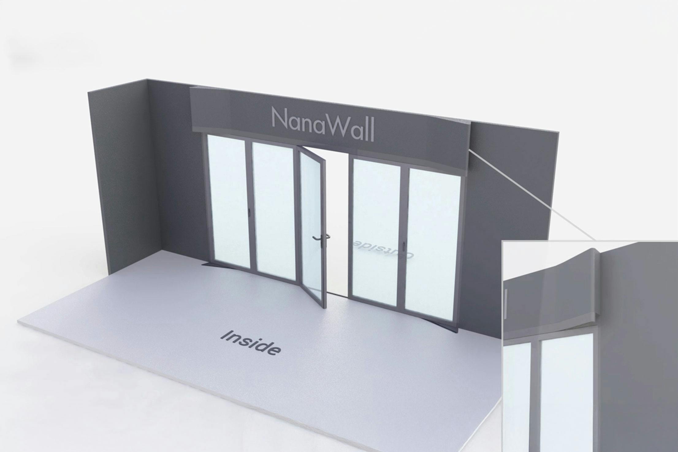 NanaWall FoldFlat configuration: 5-panel folding glass door, inward opening; 3 panels fold left and 2 panels fold right (FF i3L2R)