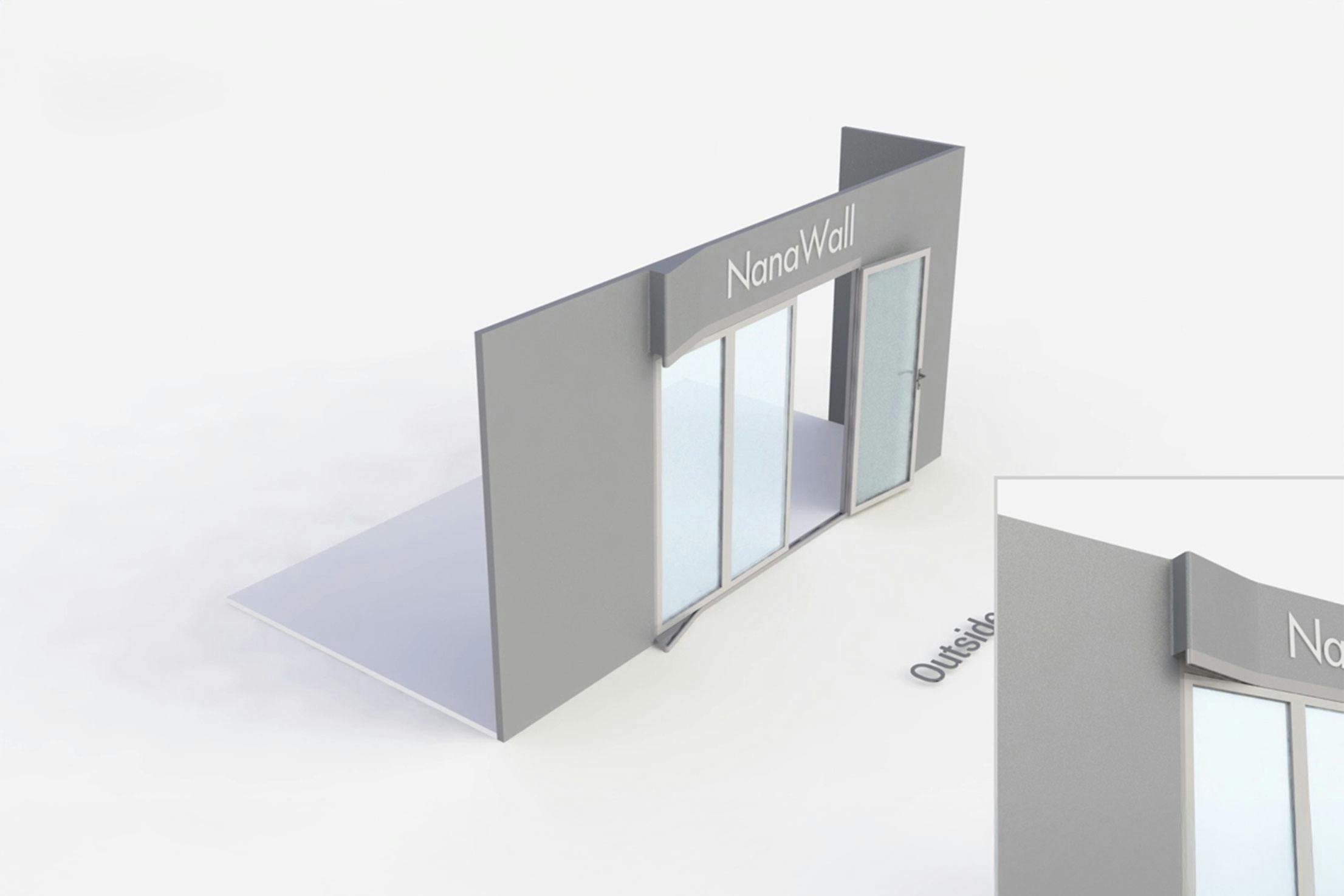 NanaWall FoldFlat configuration: 3-panel folding glass door, outward opening; 1 panel folds left and 2 panels fold right (FF o1L2R)