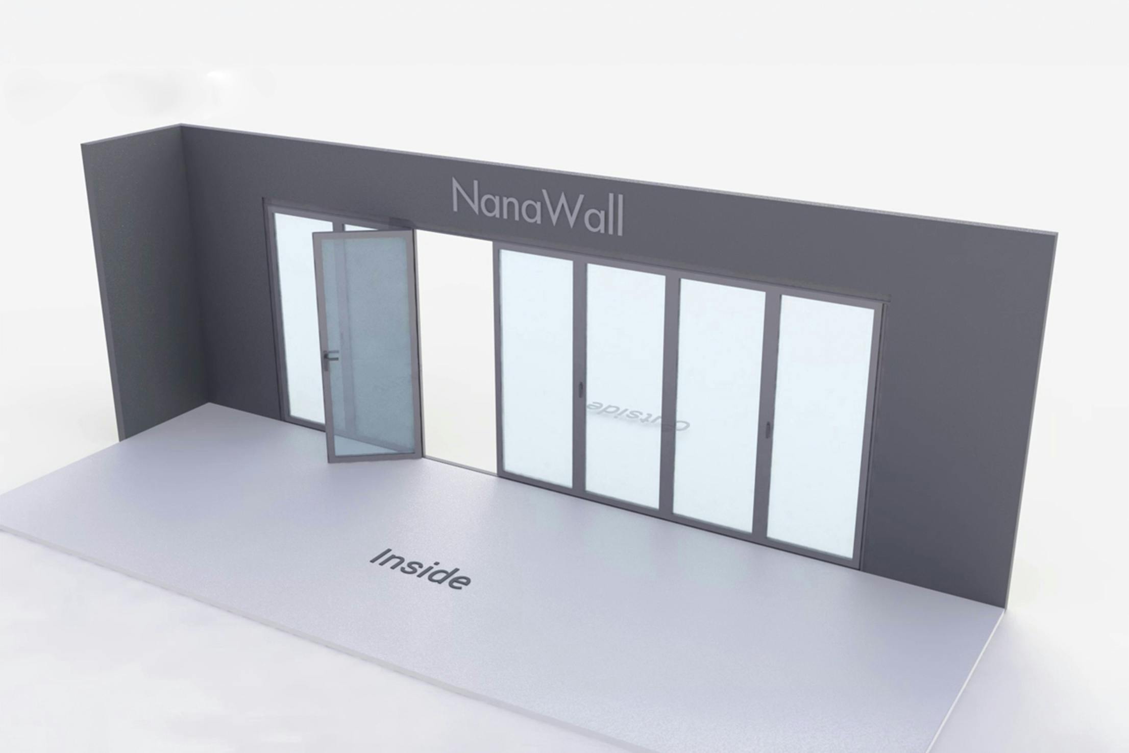 NanaWall standard configuration: 7-panel folding glass door, inward opening; 3 panels fold left and 4 panels fold right (i3L4R)