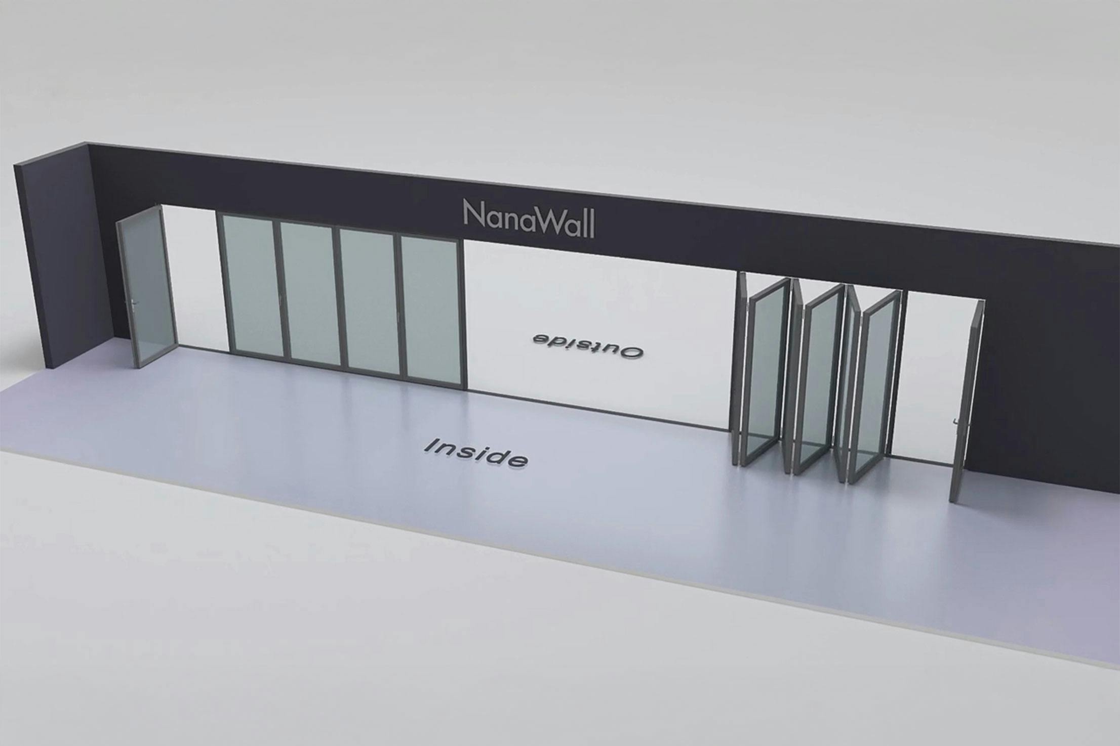 NanaWall Fourfold/Sixfold configuration: 12-panel folding glass door, inward opening; 1 panel folds left, 4-panel set folds left/right, 6-panel set folds left/right, and 1 panel folds right (i1L, 4LR, 6LR, 1R)