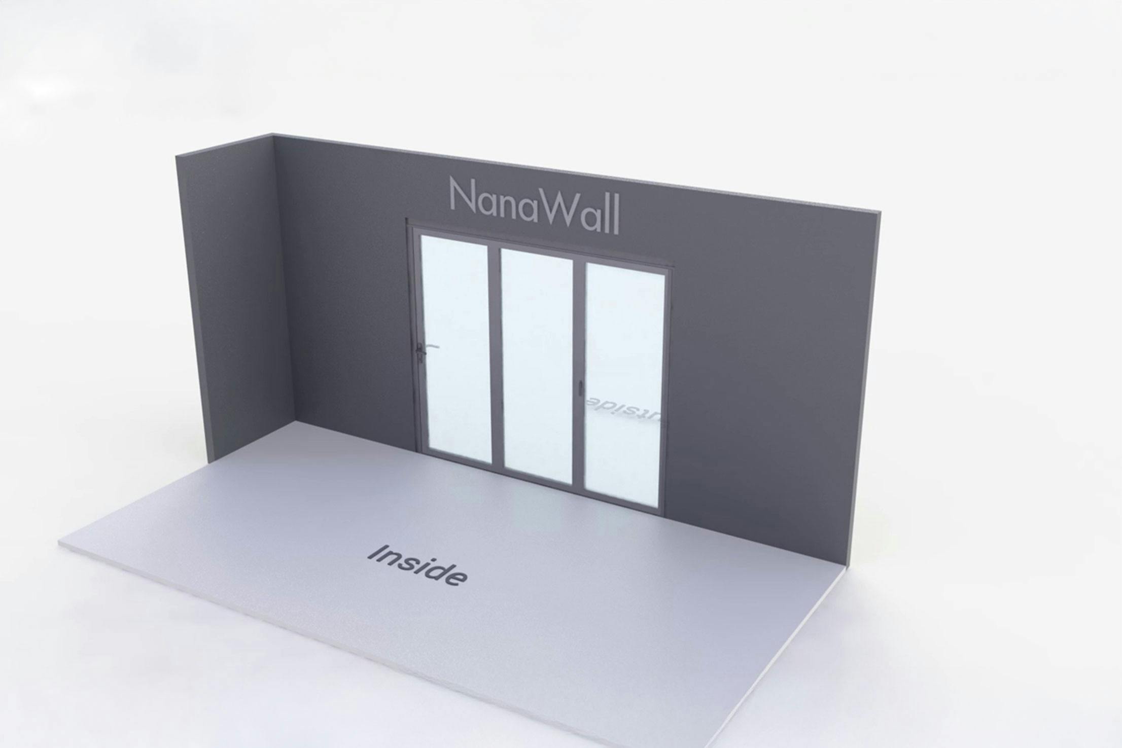 NanaWall standard configuration: 3-panel folding glass door, outward opening; 3 panels fold right (o3R)