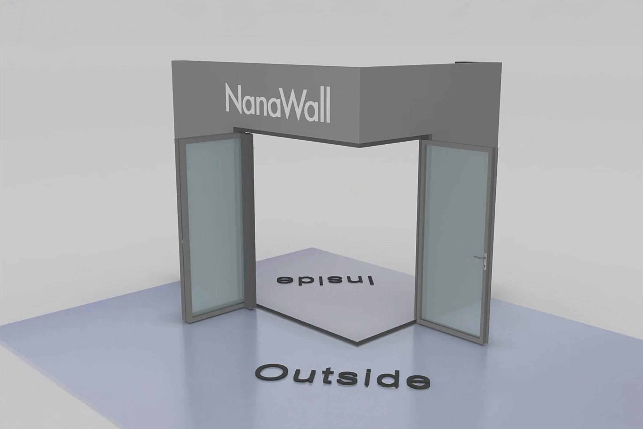 NanaWall open-corner configuration: 3-panel folding glass door, outward opening; 1 panel folds left and 2 panels fold right (o1L2R)