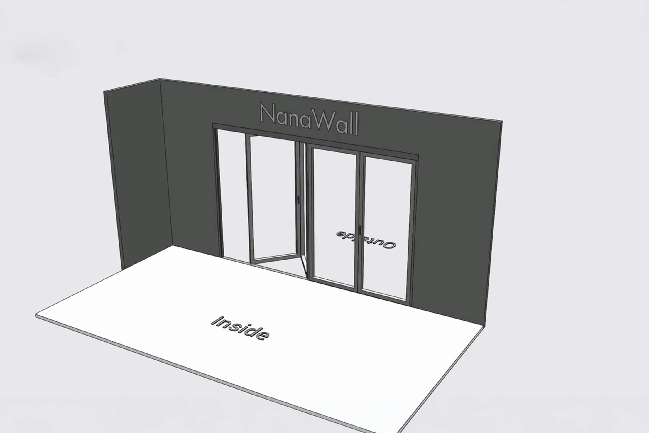 NanaWall Fourfold configuration: 4-panel folding glass door; 4-panel set folds left/right (4LR)