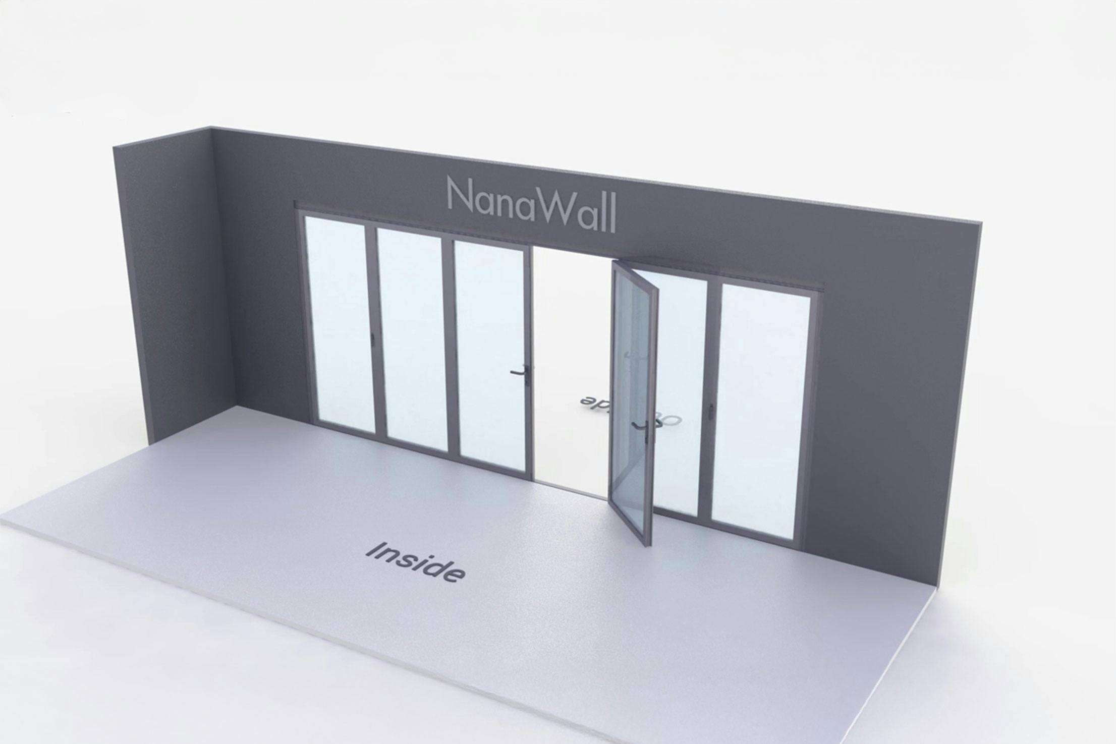 NanaWall standard configuration: 6-panel folding glass door, inward opening; 3 panels fold left and 3 panels fold right (i3L3R)