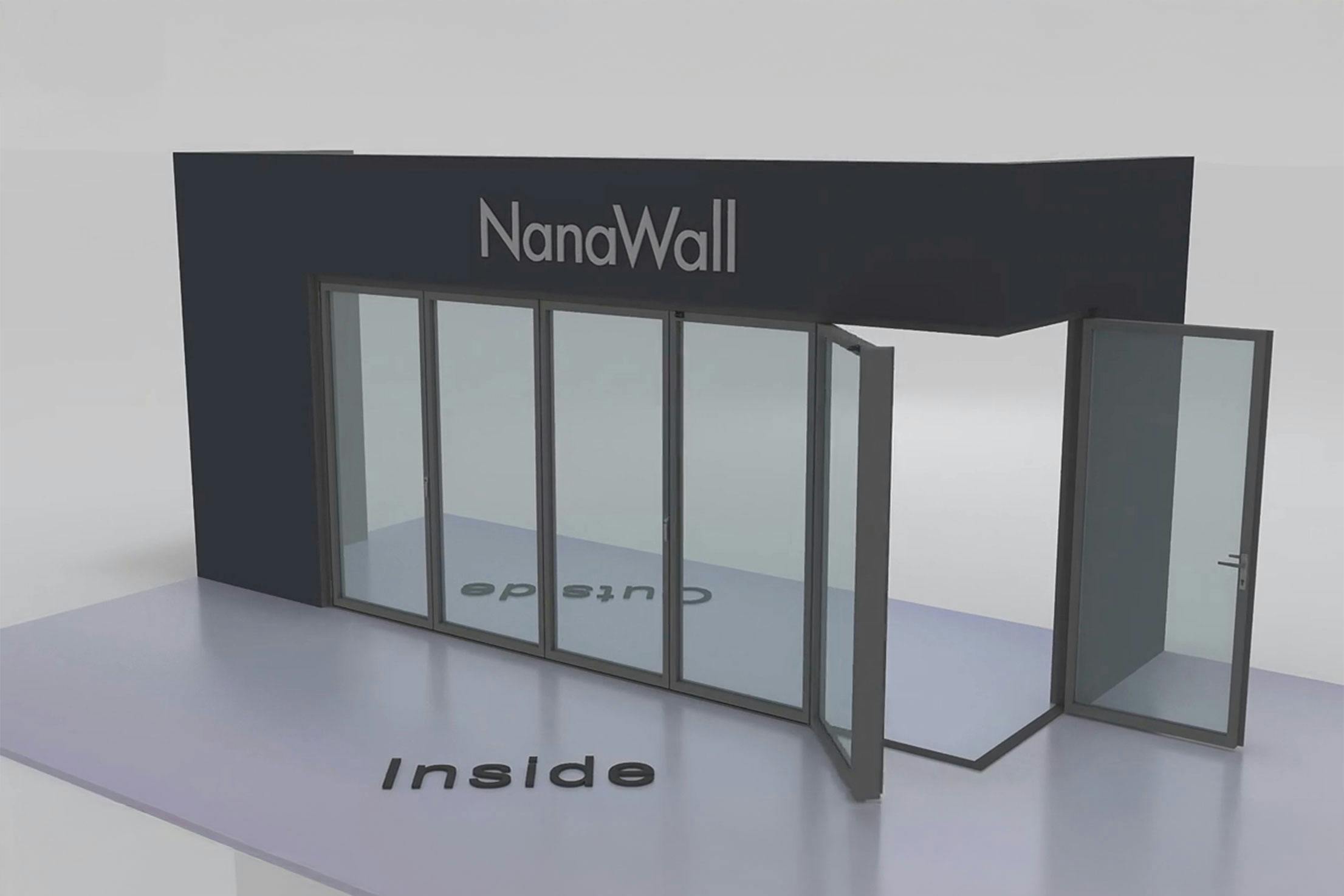 NanaWall open-corner configuration: 6-panel folding glass door, inward opening; 5 panels fold left and 1 panel folds right (i5L1R)