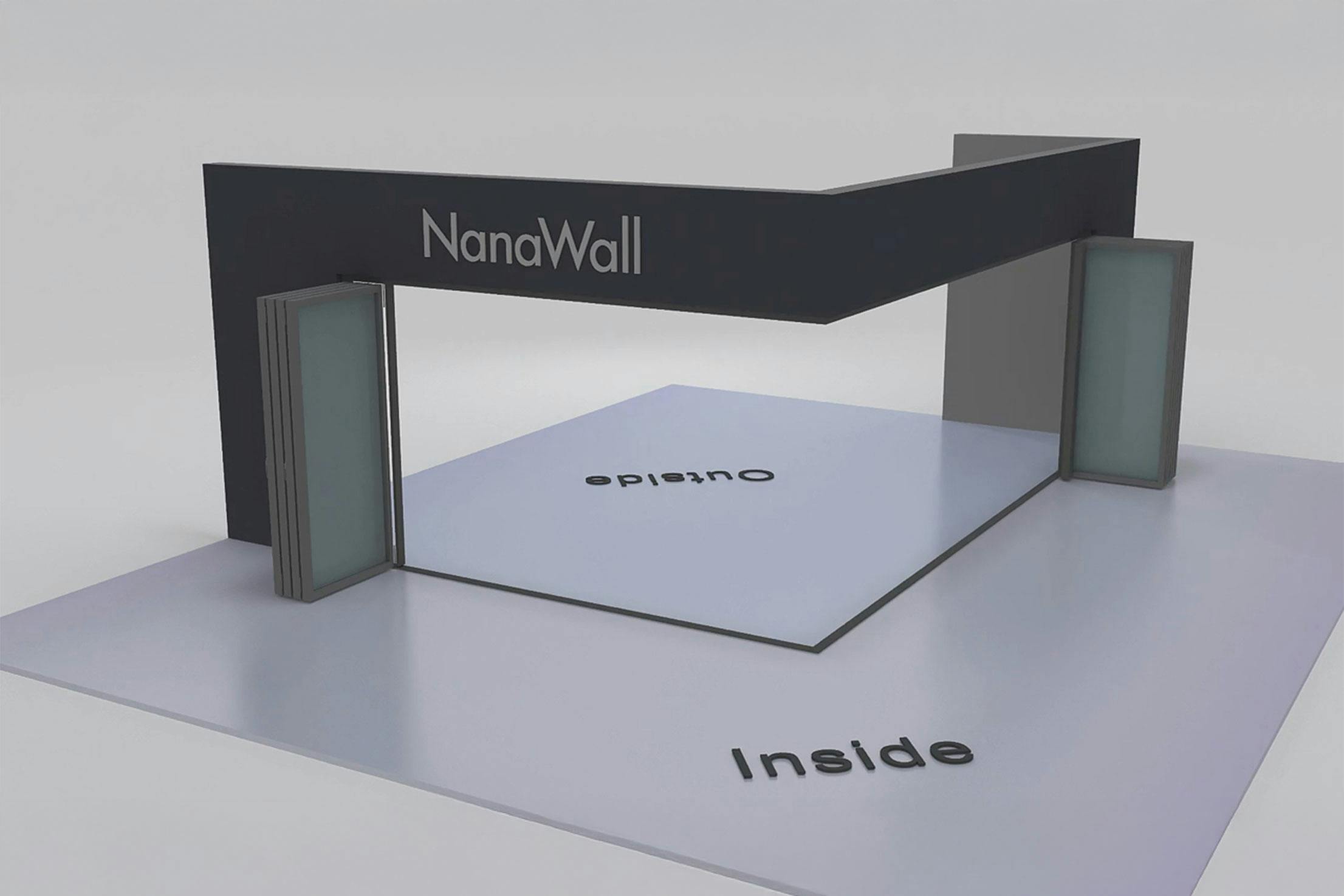 NanaWall standard configuration: 10-panel folding glass door, inward opening; 4 panels fold left and 6 panels fold right (i4L6R)