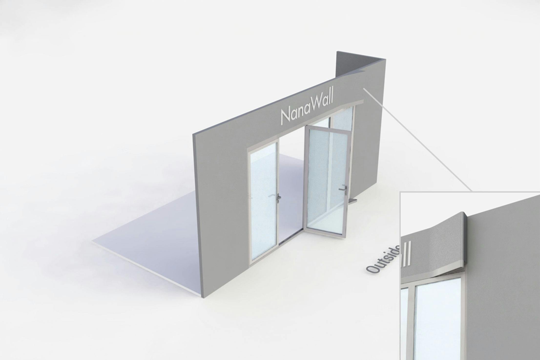 NanaWall FoldFlat configuration: 4-panel folding glass door, outward opening; 3 panels fold left and 1 panel folds right (FF o3L1R)