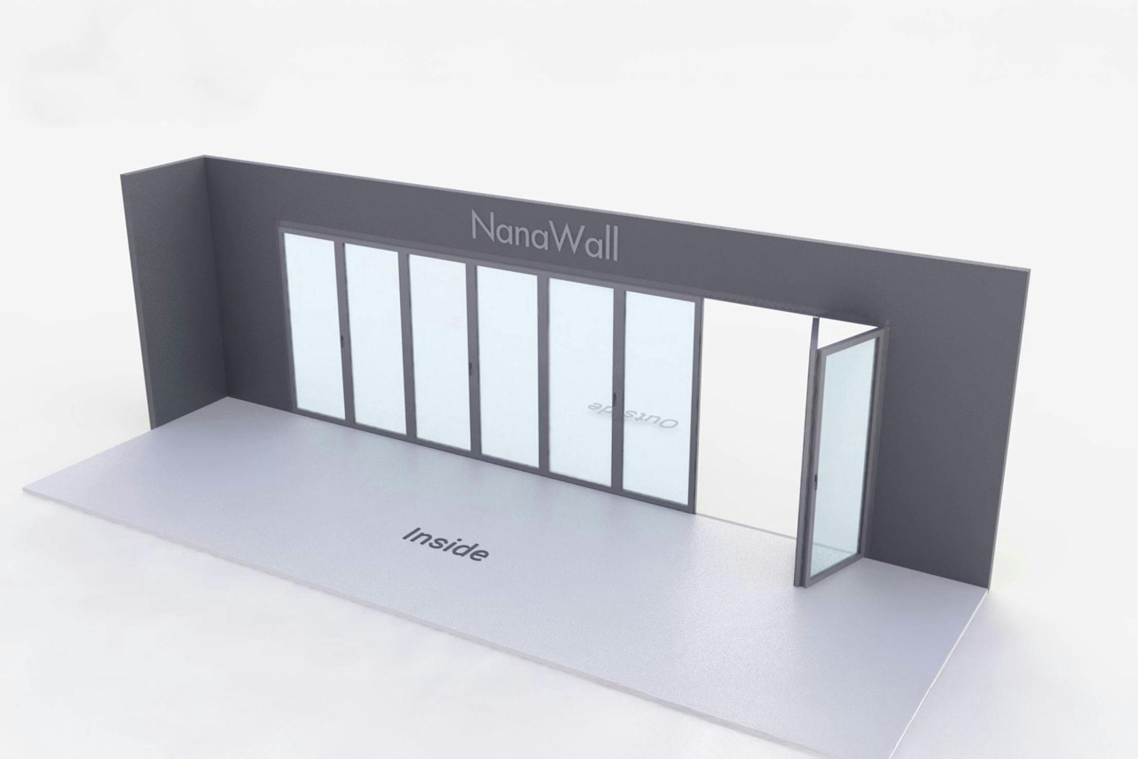NanaWall seven-panel folding glass door, inward opening; 6 panels folding left, 2 panels folding right (i6L 2R)