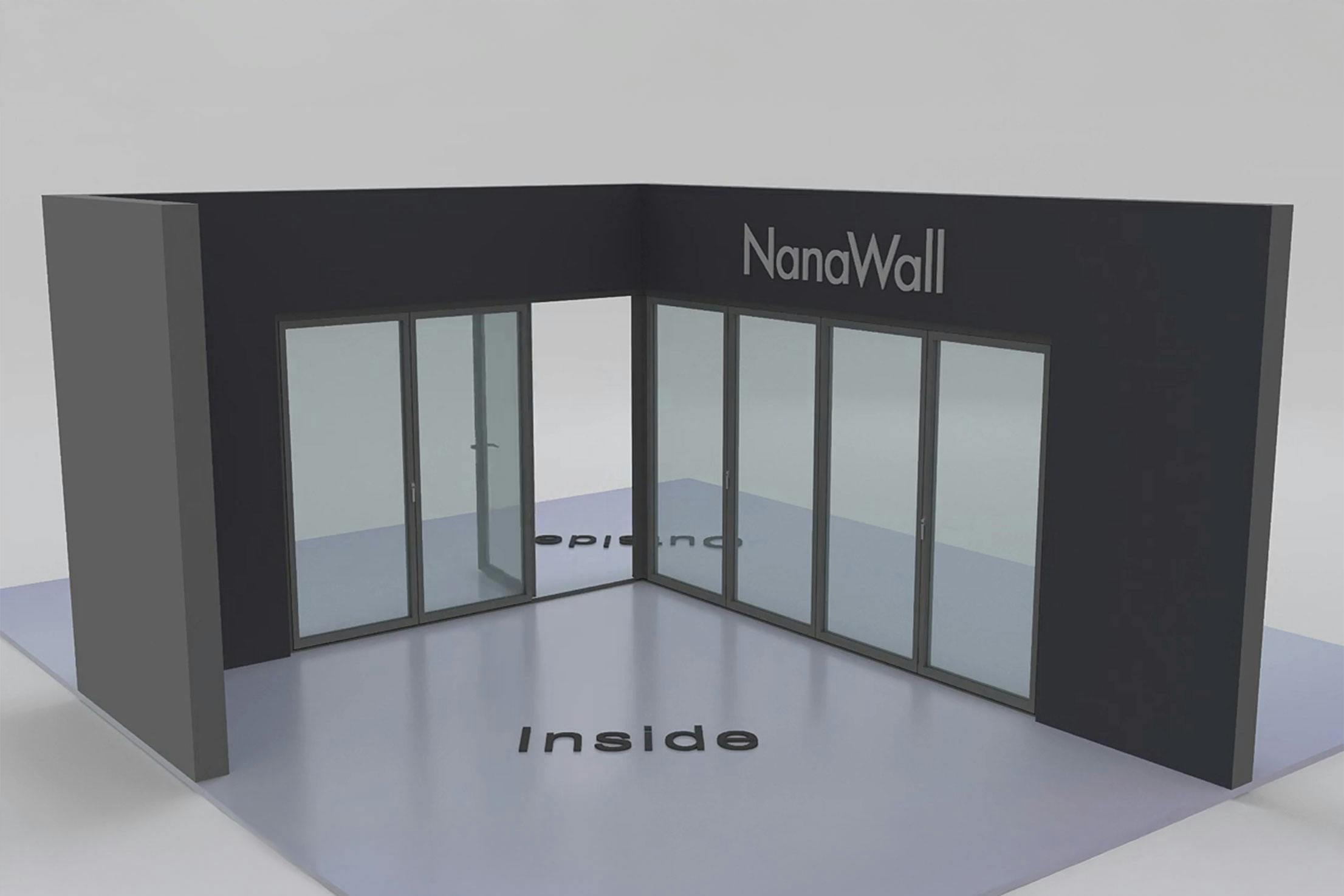 NanaWall open-corner configuration: 7-panel folding glass door, outward opening; 3 panels fold left and 4 panels fold right (o3L4R)