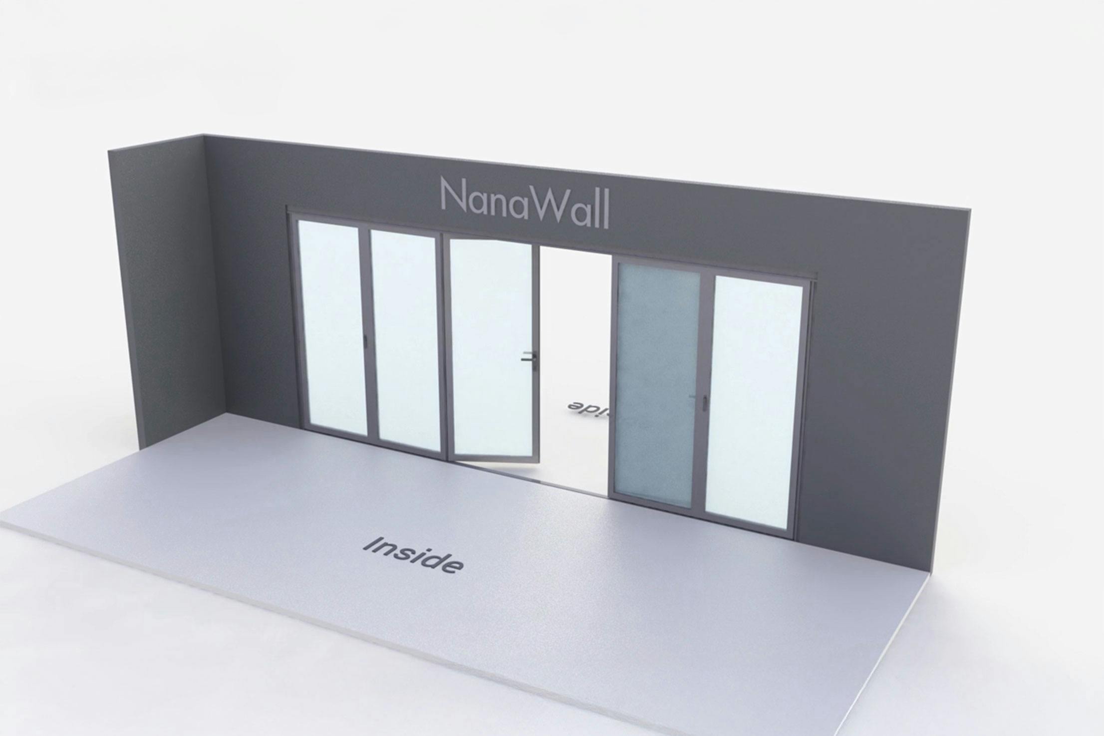 NanaWall standard configuration: 6-panel folding glass door, outward opening; 3 panels fold left and 3 panels fold right (o3L3R)