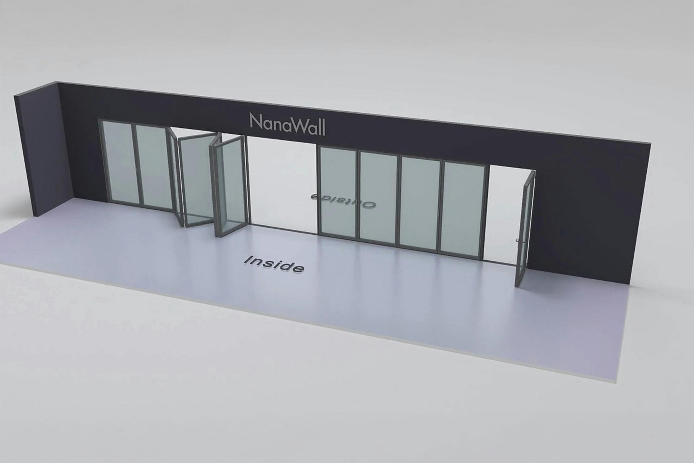 NanaWall Fourfold/Sixfold configuration: 11-panel folding glass door, inward opening; 6-panel set folds left/right, 4-panel set folds left/right, and 1 panel folds right (i6LR, 4LR, 1R)