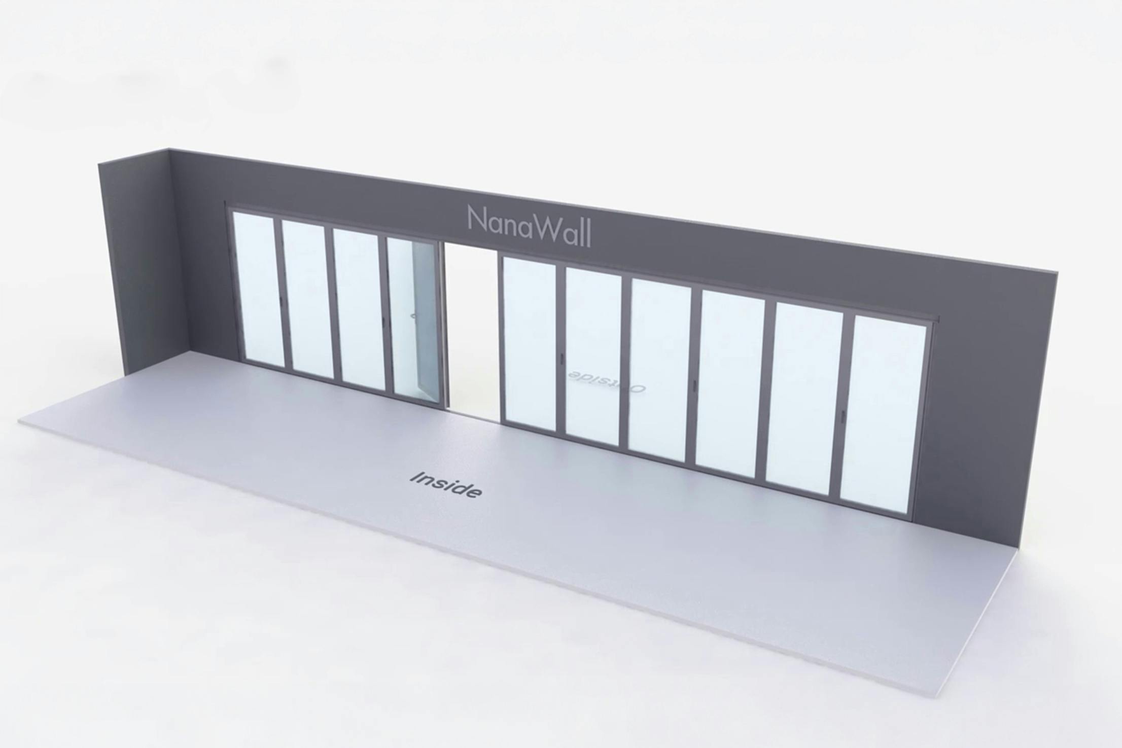 NanaWall standard configuration: 11-panel folding glass door, outward opening; 5 panels fold left and 6 panels fold right (o5L6R)
