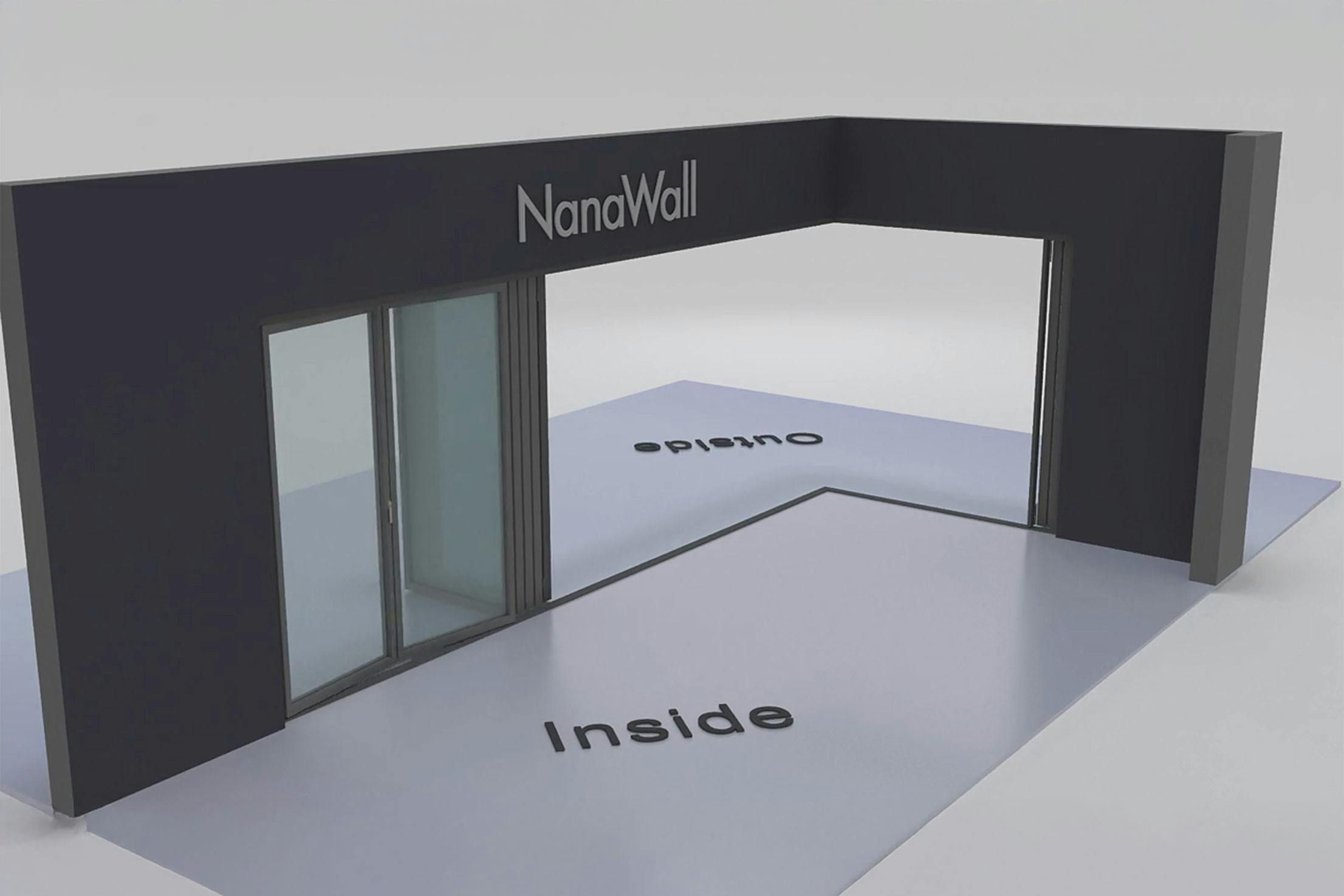 NanaWall open-corner configuration: 8-panel folding glass door, outward opening; 6 panels fold left and 2 panels fold right (o6L2R)