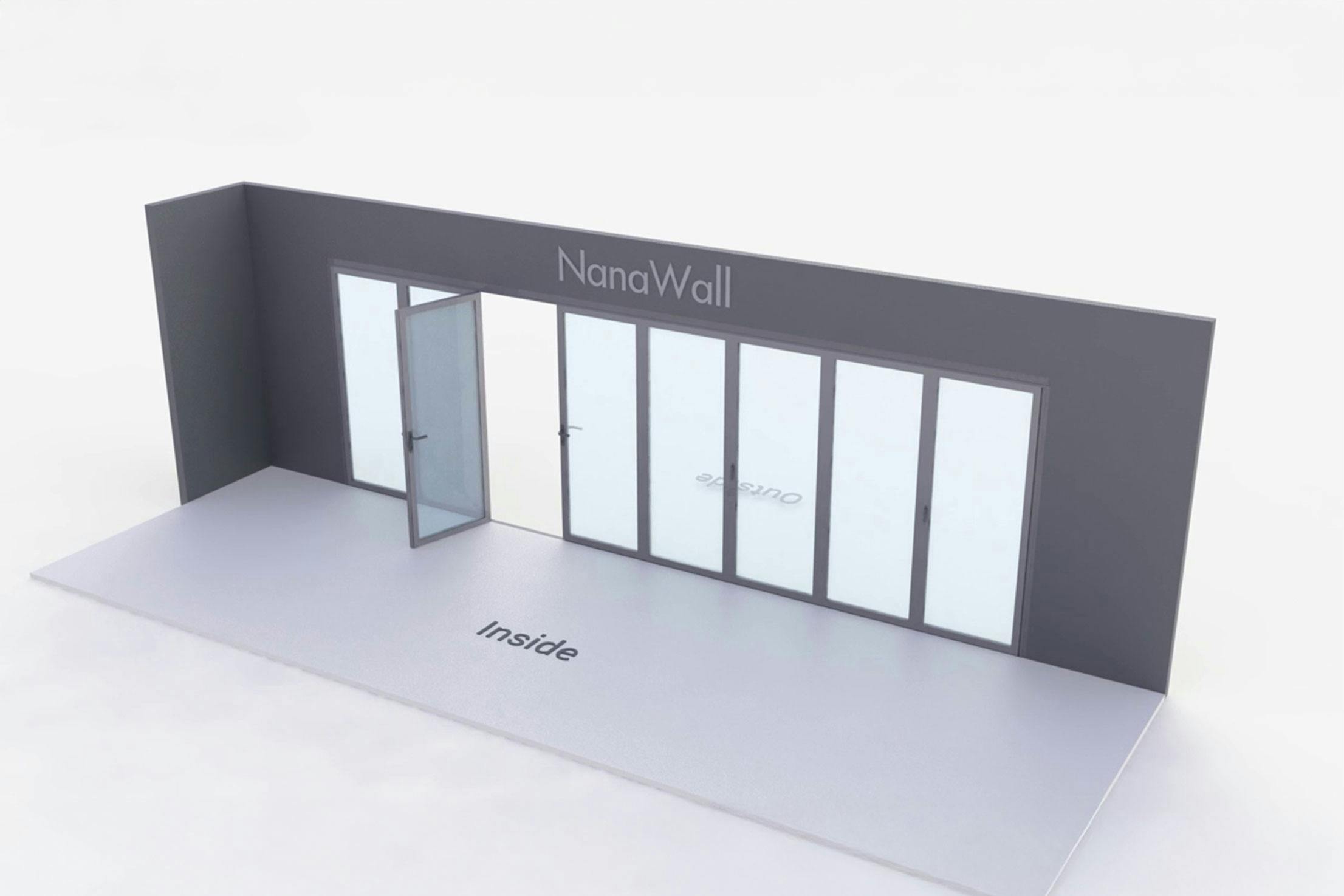 NanaWall standard configuration: 8-panel folding glass door, inward opening; 3 panels fold left and 5 panels fold right (i3L5R)
