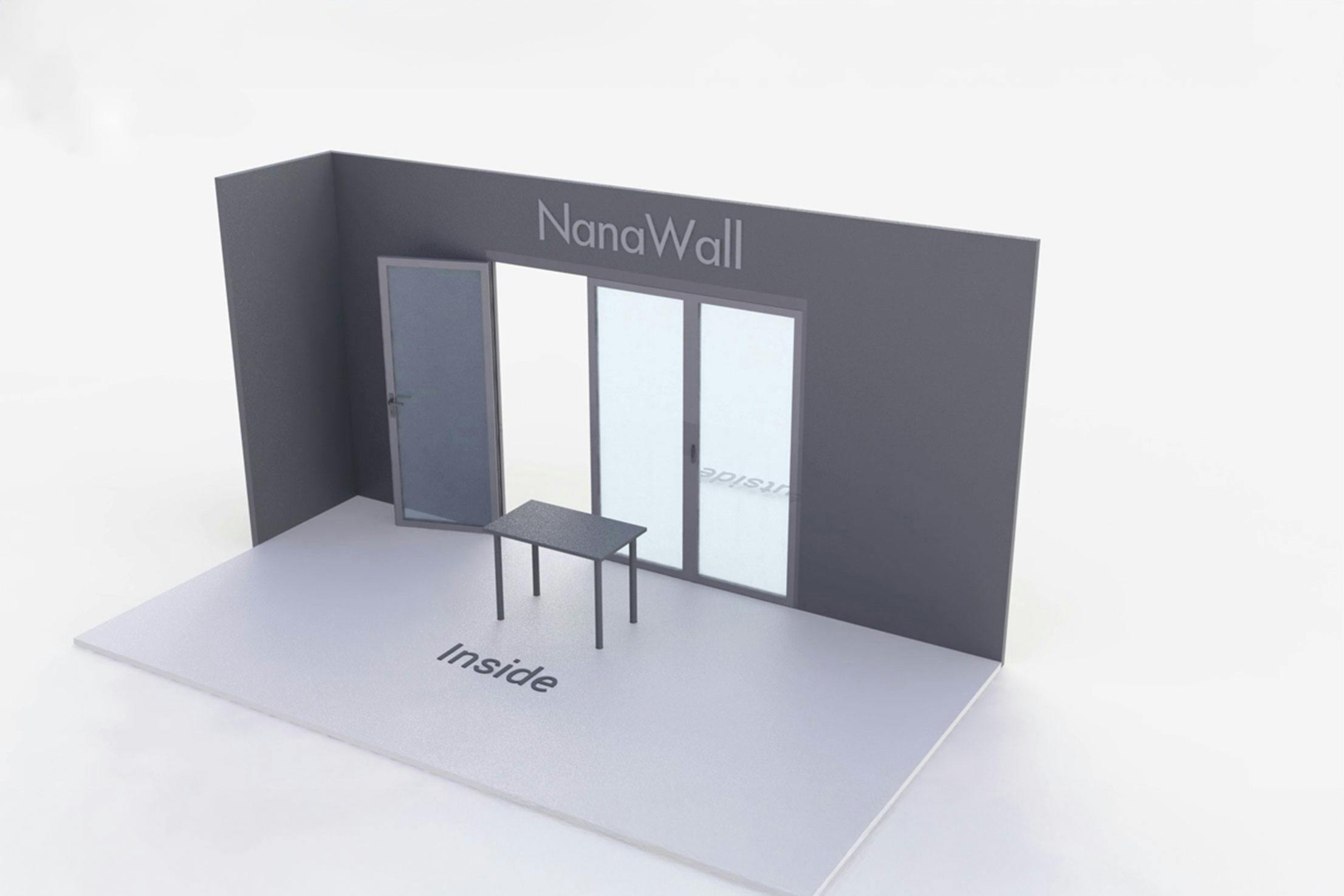 NanaWall Fourfold/Sixfold configuration: 3-panel folding glass door, inward opening; 1 panel folds left and 2-panel set folds left/right (i1L, 2LR)