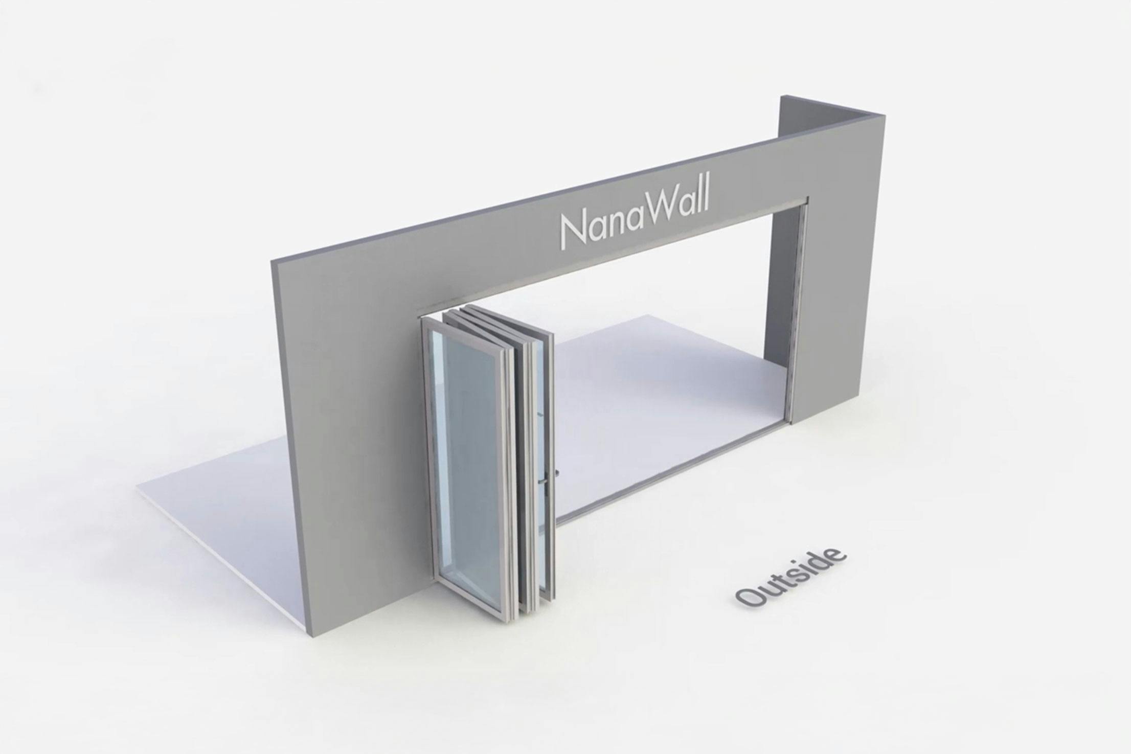 NanaWall standard configuration: 5-panel folding glass door, outward opening; folding set: 5R (o5R)