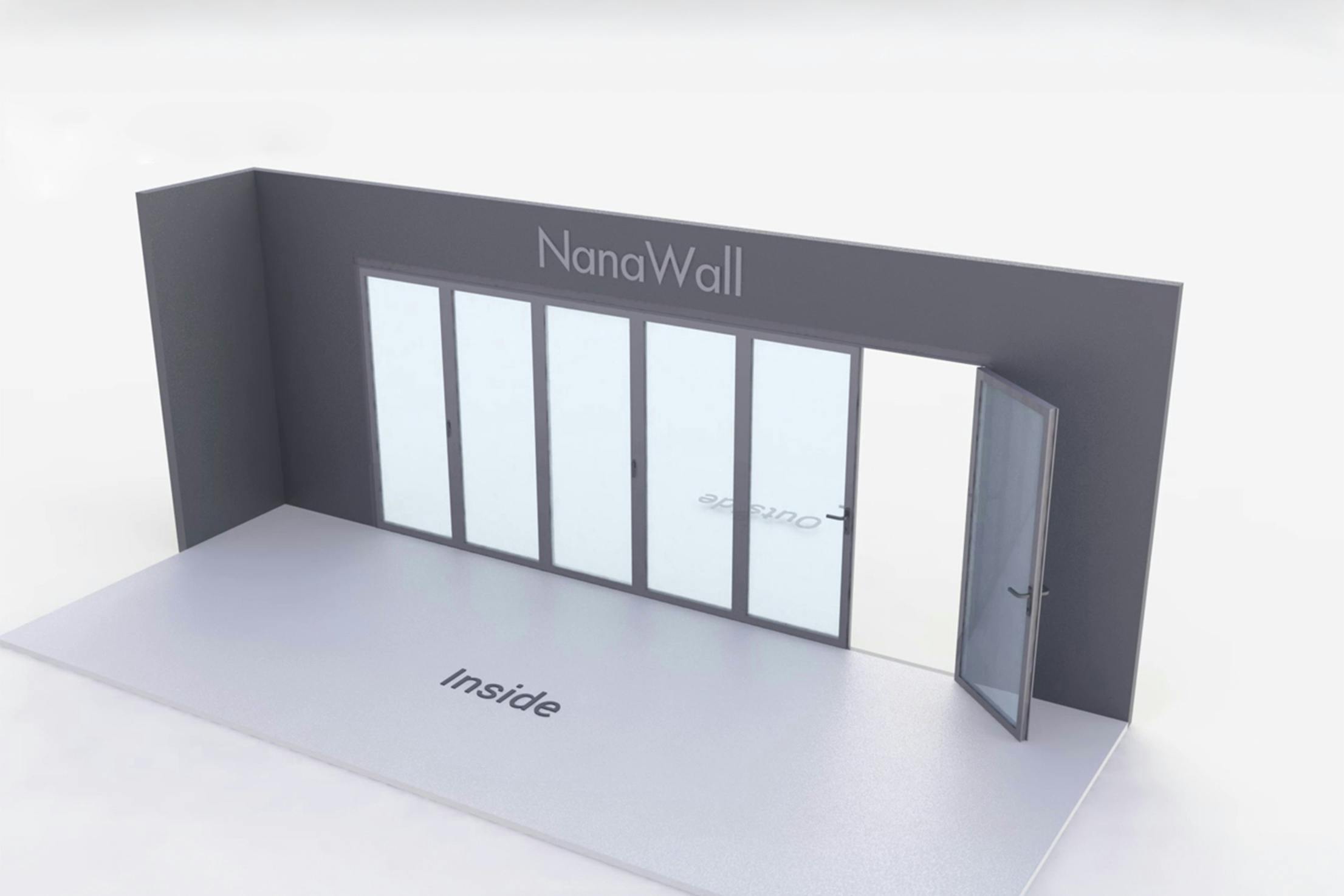 NanaWall standard configuration: 3-panel folding glass door, inward opening; 2L and 1R (i2L1R)
