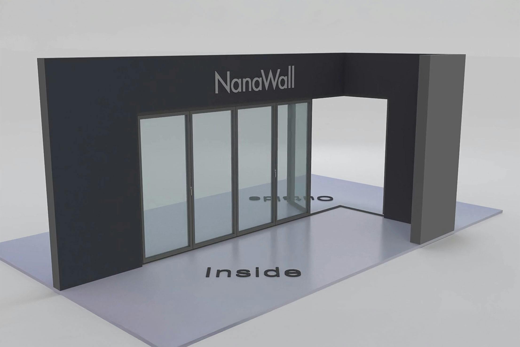 NanaWall open-corner configuration: 6-panel folding glass door, outward opening; 5 panels fold left and 1 panel folds right (o5L1R)