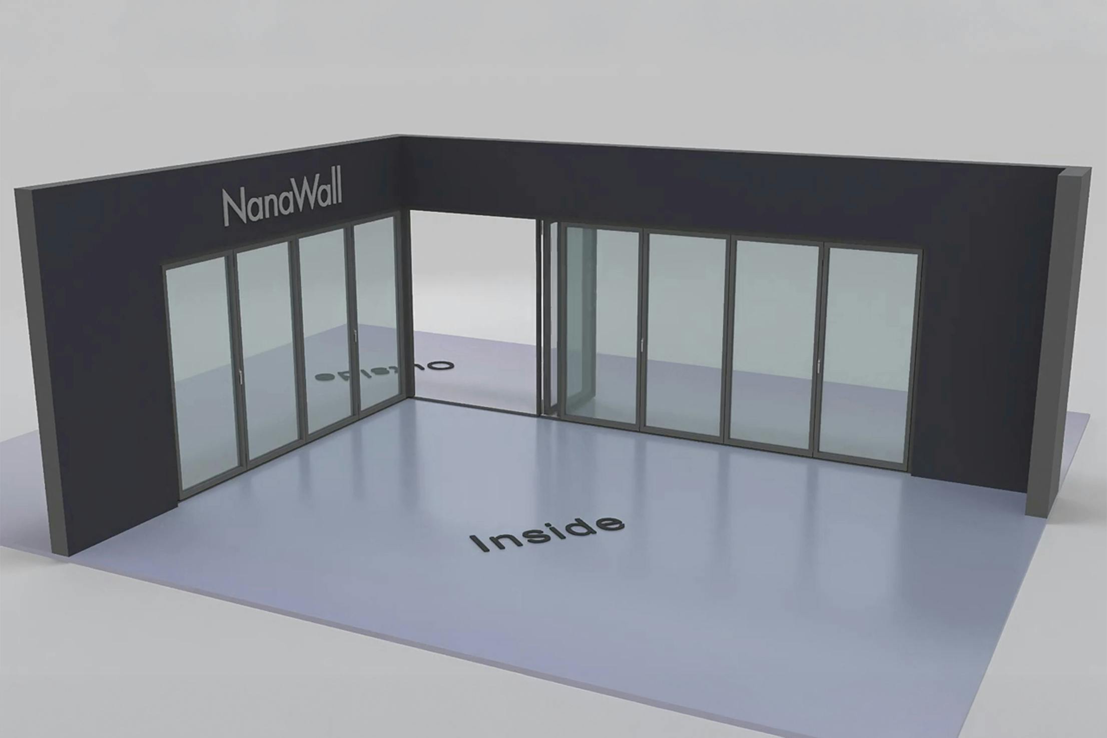 NanaWall open-corner configuration: 10-panel folding glass door, outward opening; 4 panels fold left and 6 panels fold right (o4L6R)