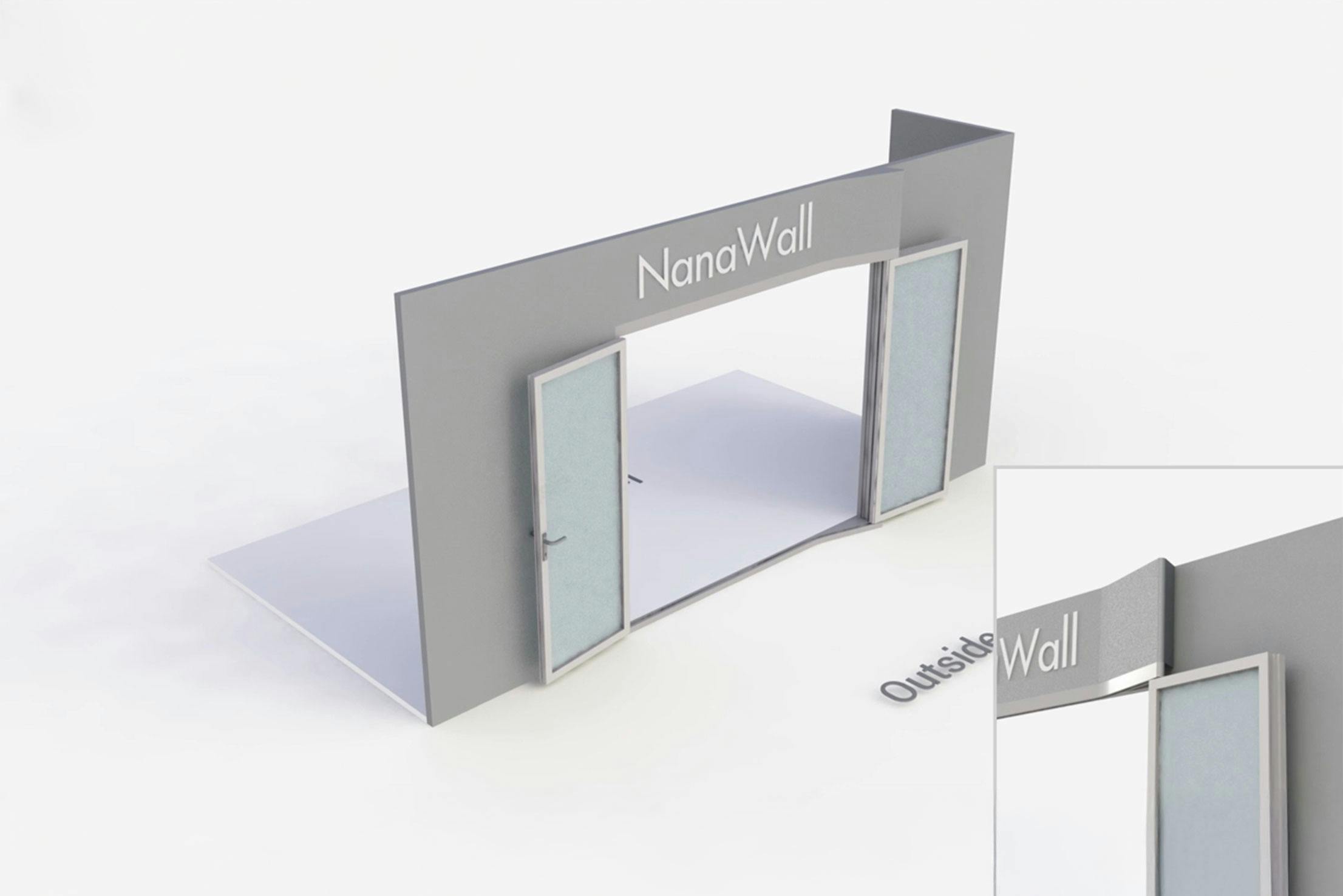 NanaWall FoldFlat configuration: 3-panel folding glass door, outward opening; 2 panels fold left and 1 panel folds right (FF o2L1R)