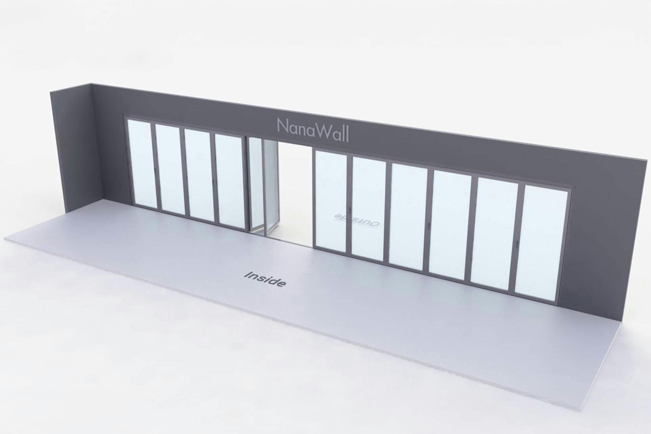 NanaWall twelve-panel folding glass door, outward opening; 6 panels folding left, 6 panels folding right (o6L 6R)