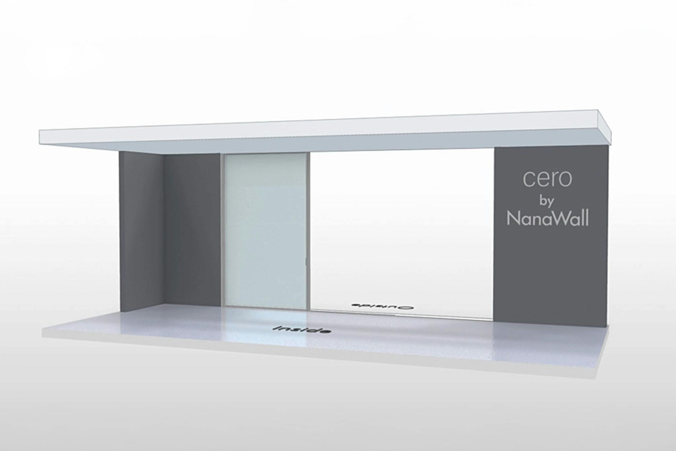 NanaWall Cero non-pocketing configuration: 3-panel sliding glass wall with two sliding panels and one fixed panel (OXX)