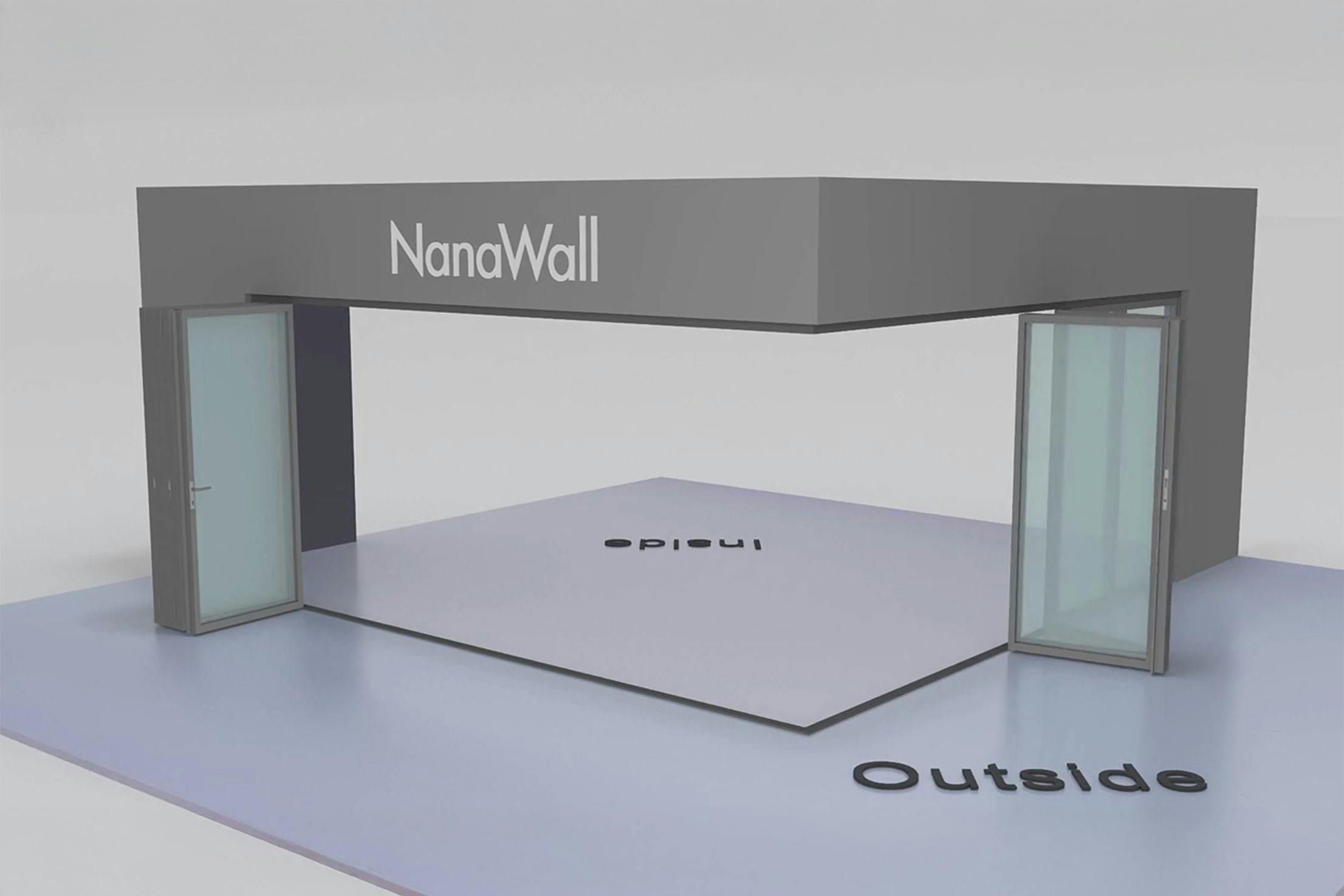 NanaWall open-corner configuration: 10-panel folding glass door, outward opening; 5 panels fold left and 5 panels fold right (o5L5R)