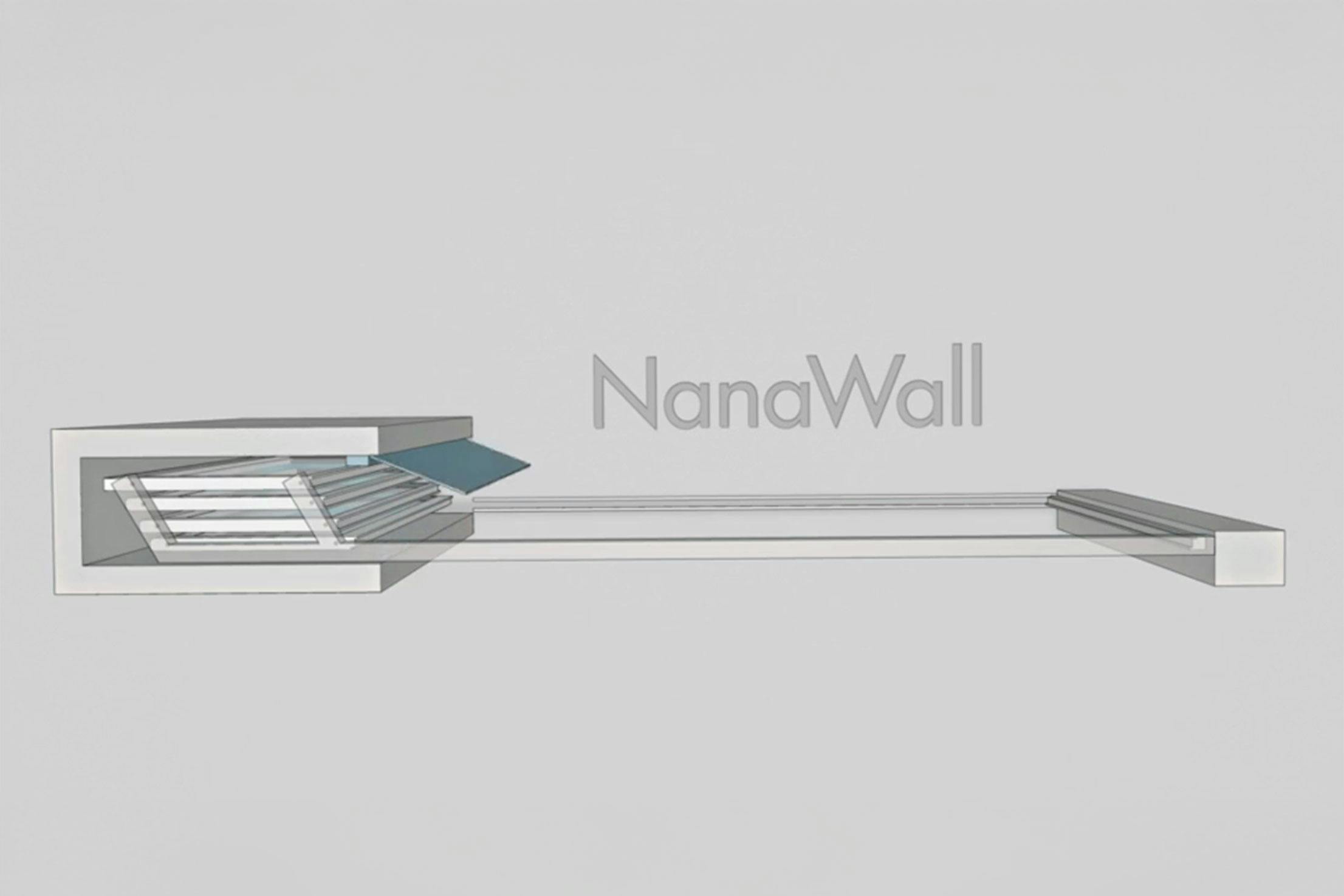 NanaWall enclosed stack configuration (Pocket G): panels stack into an enclosed bay, remaining concealed while keeping the opening clear.