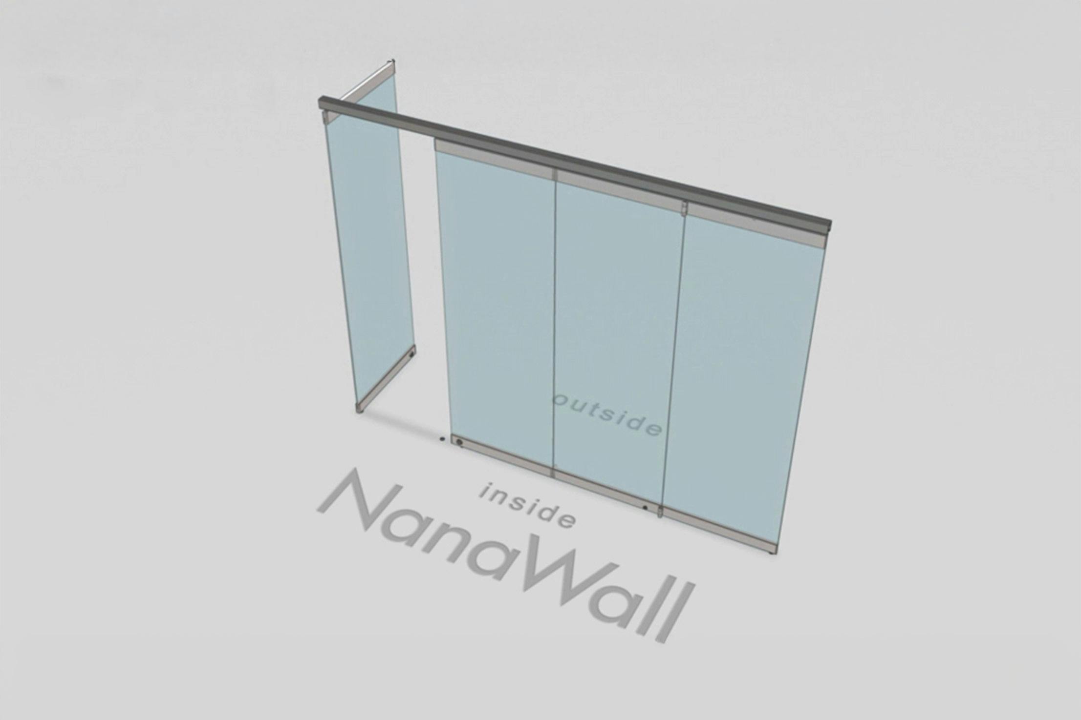 NanaWall standard configuration: 4-panel folding glass door, outward opening; 1 panel folds left and 3 panels fold right (o1L3R)