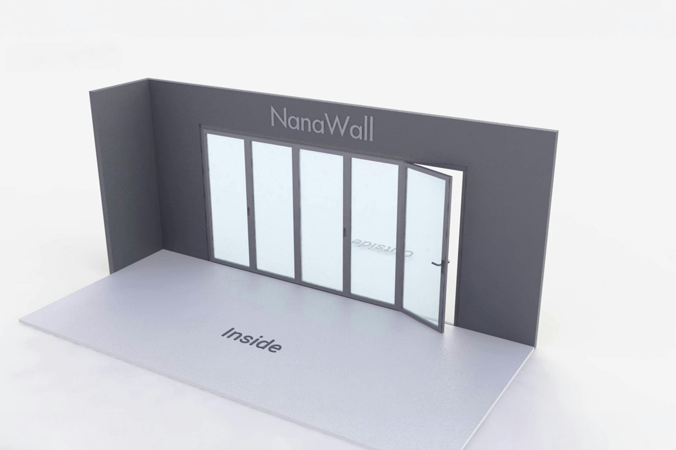 NanaWall standard configuration: 5-panel folding glass door, inward opening; 5 panels fold left (i5L)