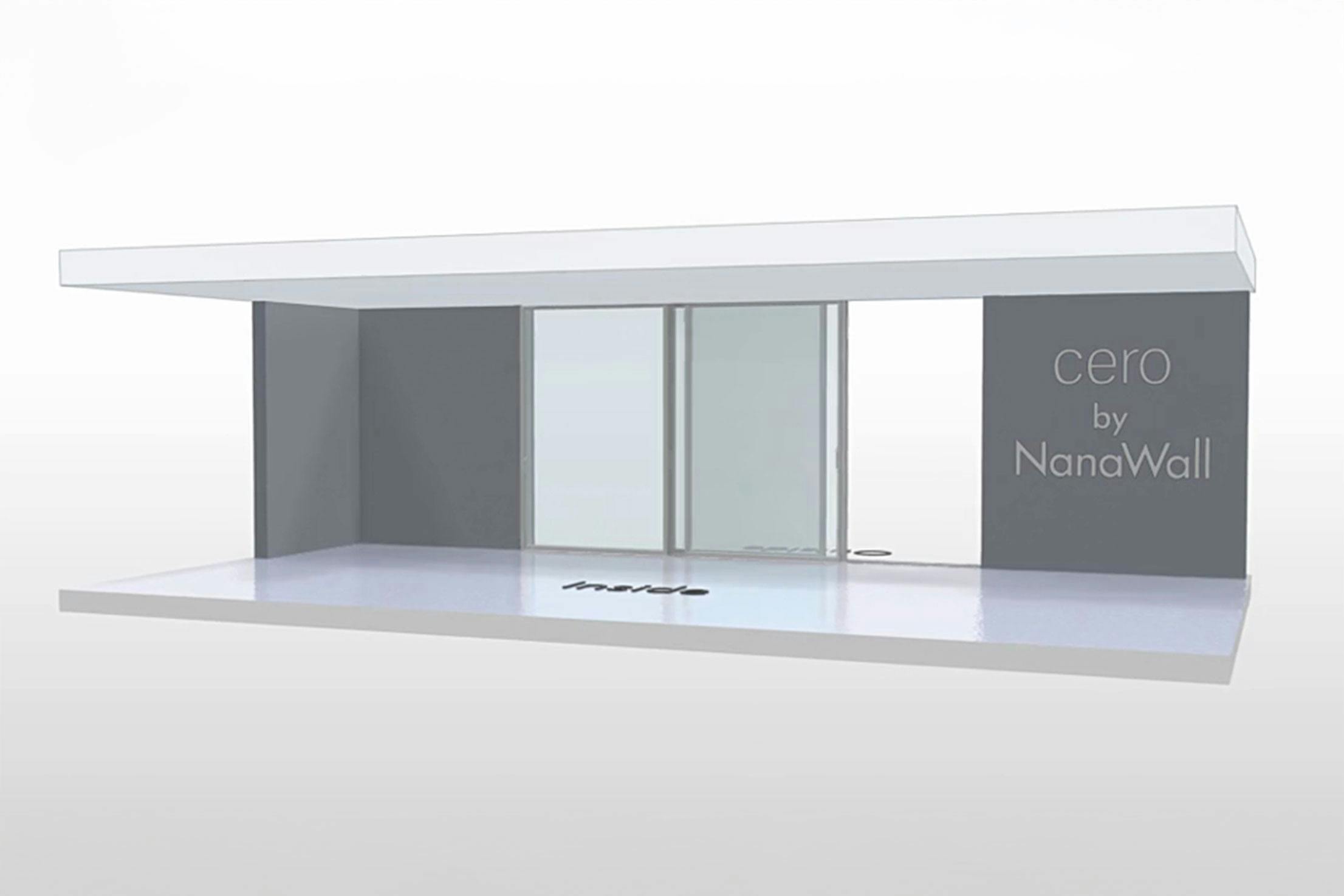 NanaWall CERO non-pocketing configuration: 3-panel sliding glass wall with a fixed center panel and sliding panels on both sides (XOX)