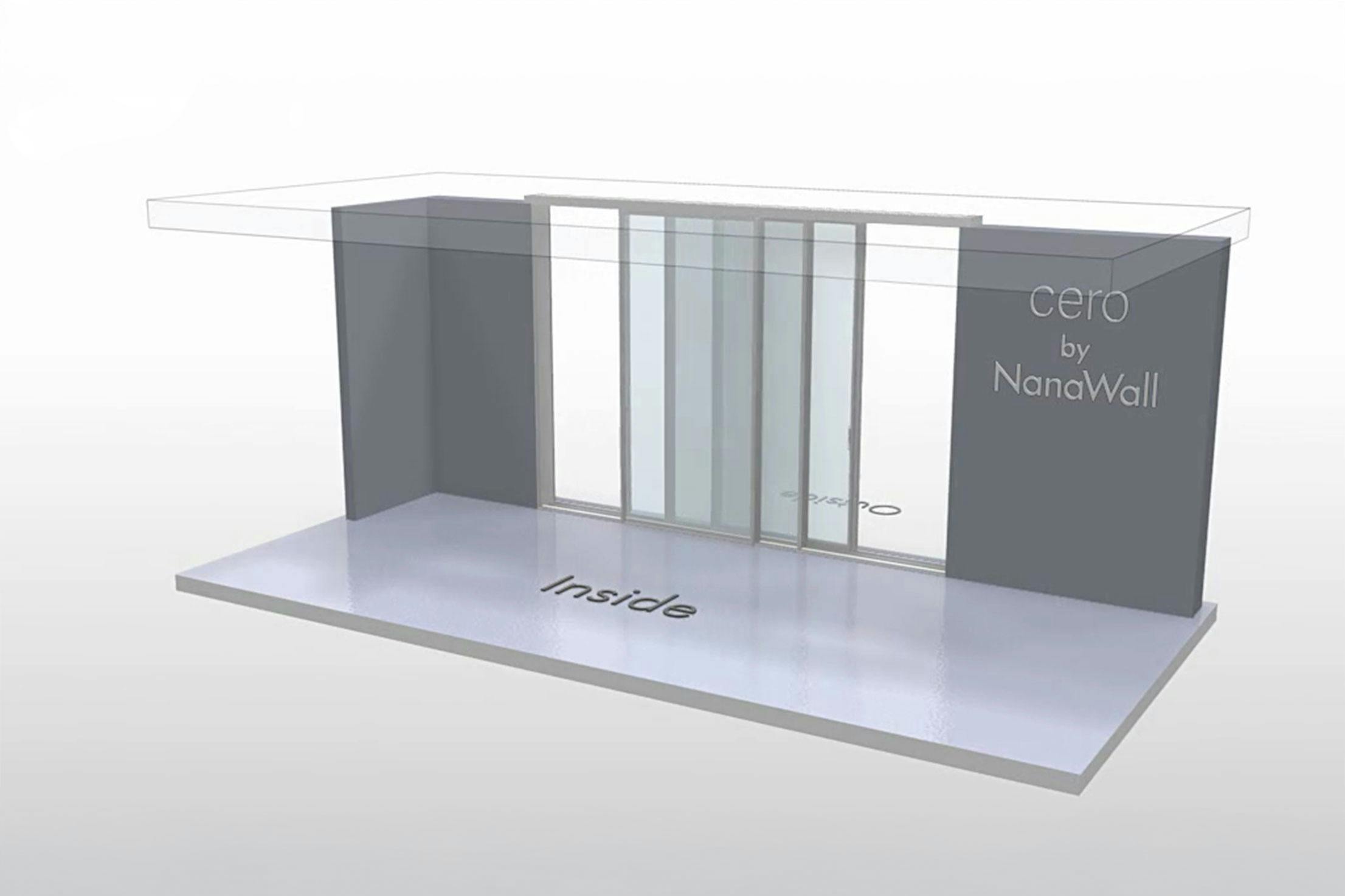 NanaWall CERO non-pocketing configuration: 3-panel multi-track sliding glass wall with all panels sliding in both directions (XXX)