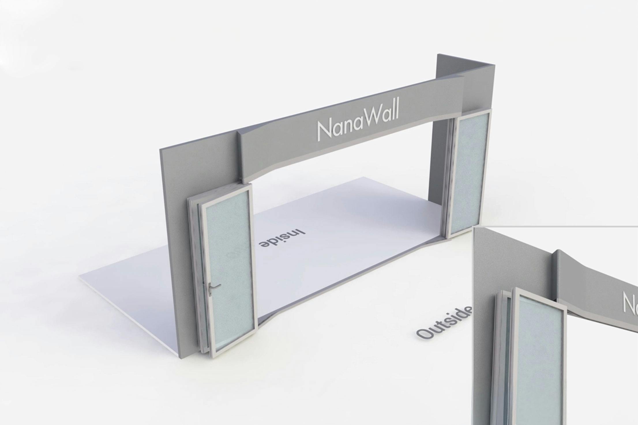 NanaWall FoldFlat configuration: 5-panel folding glass door, outward opening; 2 panels fold left and 3 panels fold right (FF o2L3R)