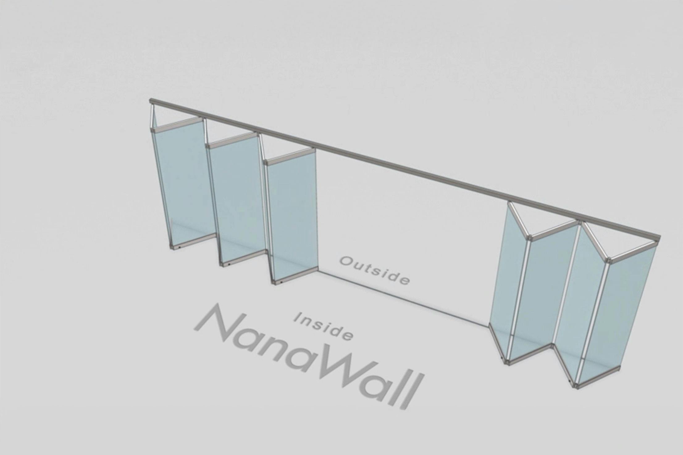 NanaWall standard configuration: 10-panel folding glass door, inward opening; 6 panels fold left and 4 panels fold right (i6L4R)