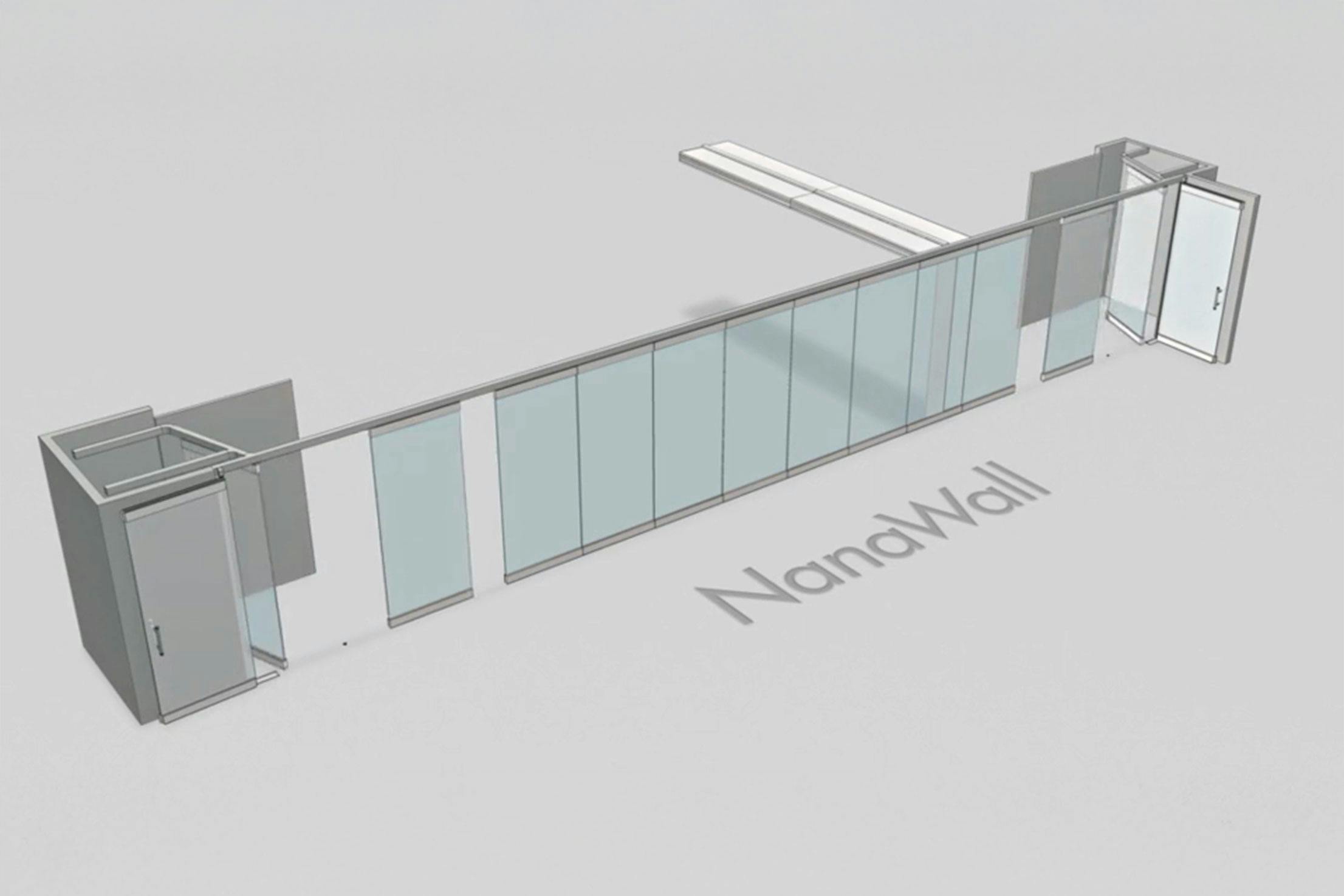 NanaWall RemoteSTACK® configuration: panels slide on a single track and park remotely outside the opening