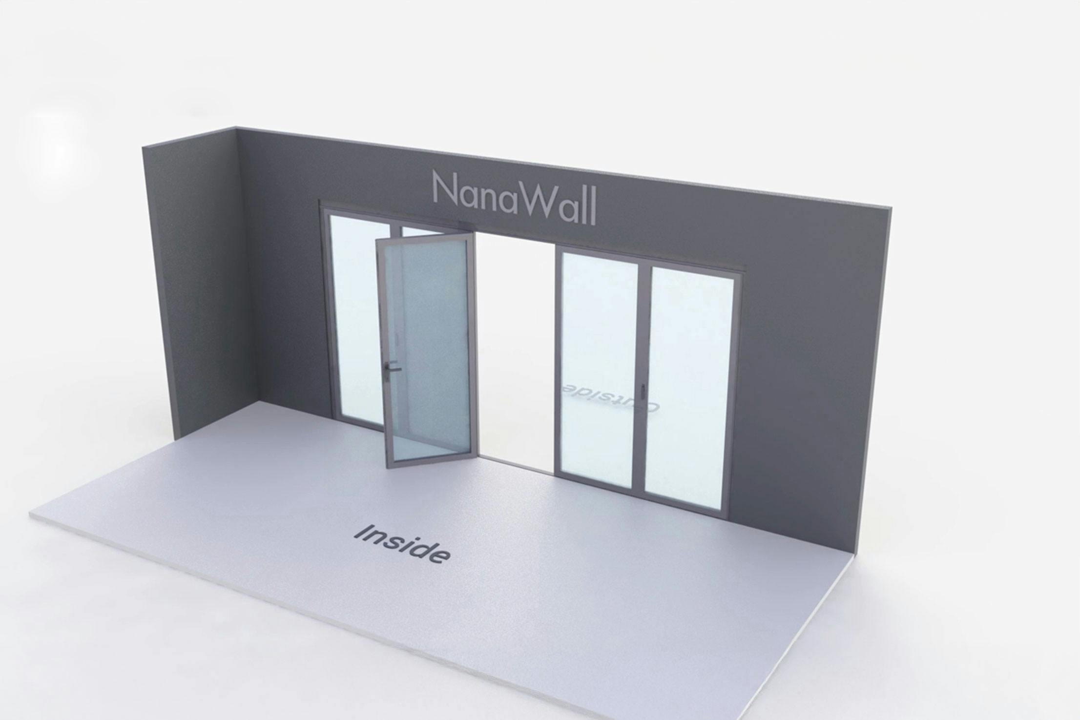 NanaWall standard configuration: 5-panel folding glass door, inward opening; 3 panels fold left and 2 panels fold right (i3L2R)