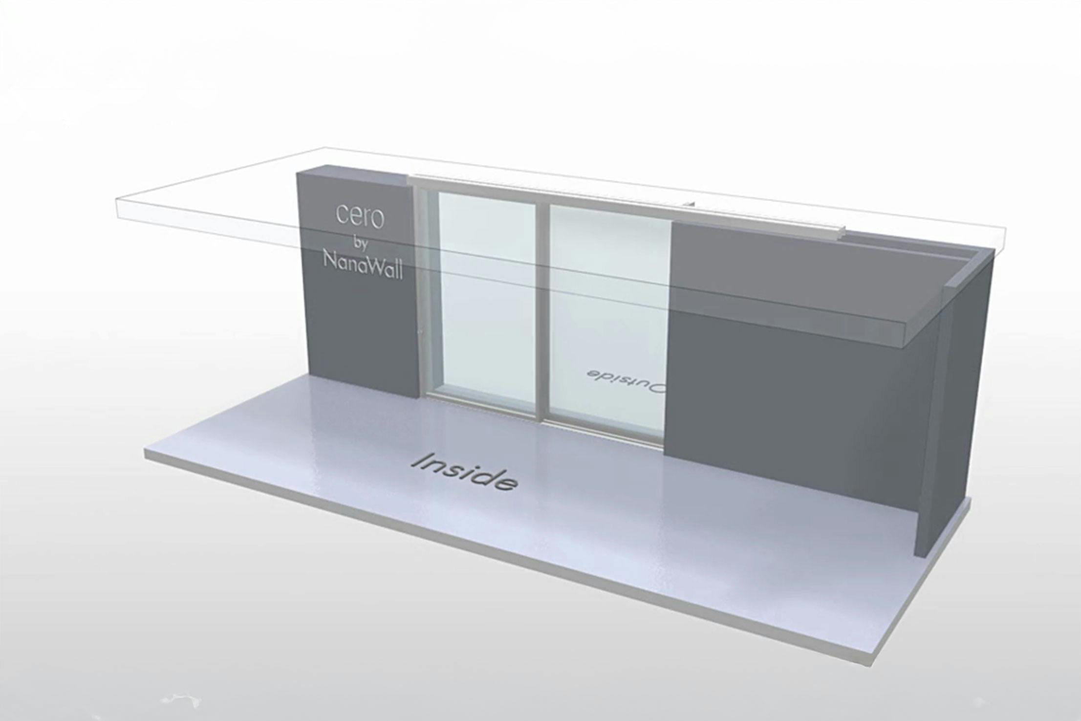 NanaWall CERO III pocketing configuration: 3-panel sliding glass wall with two panels sliding and pocketing into a concealed wall pocket on the right side (XXP)