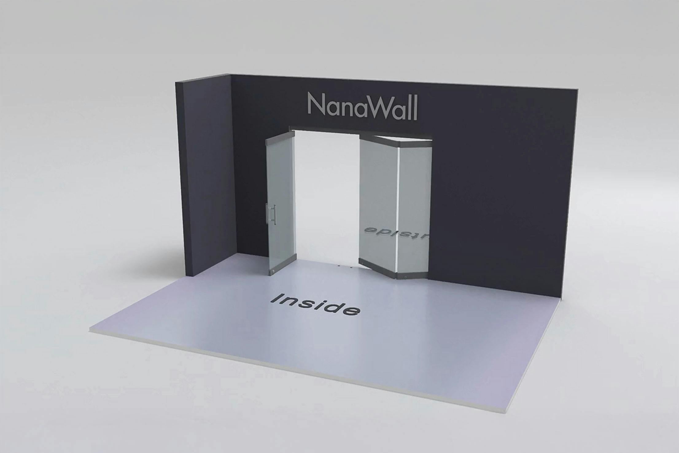 NanaWall standard configuration: 3-panel folding glass door, inward opening; 1 panel folds left and 2 panels fold right (i1L2R)