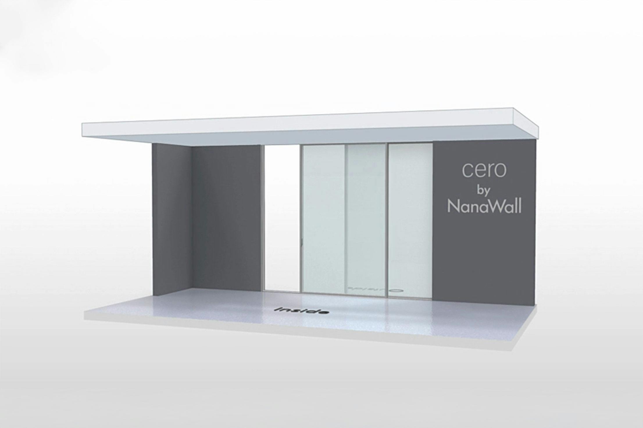NanaWall CERO non-pocketing configuration: 2-panel sliding glass wall; one panel slides left and one panel slides right (XX)