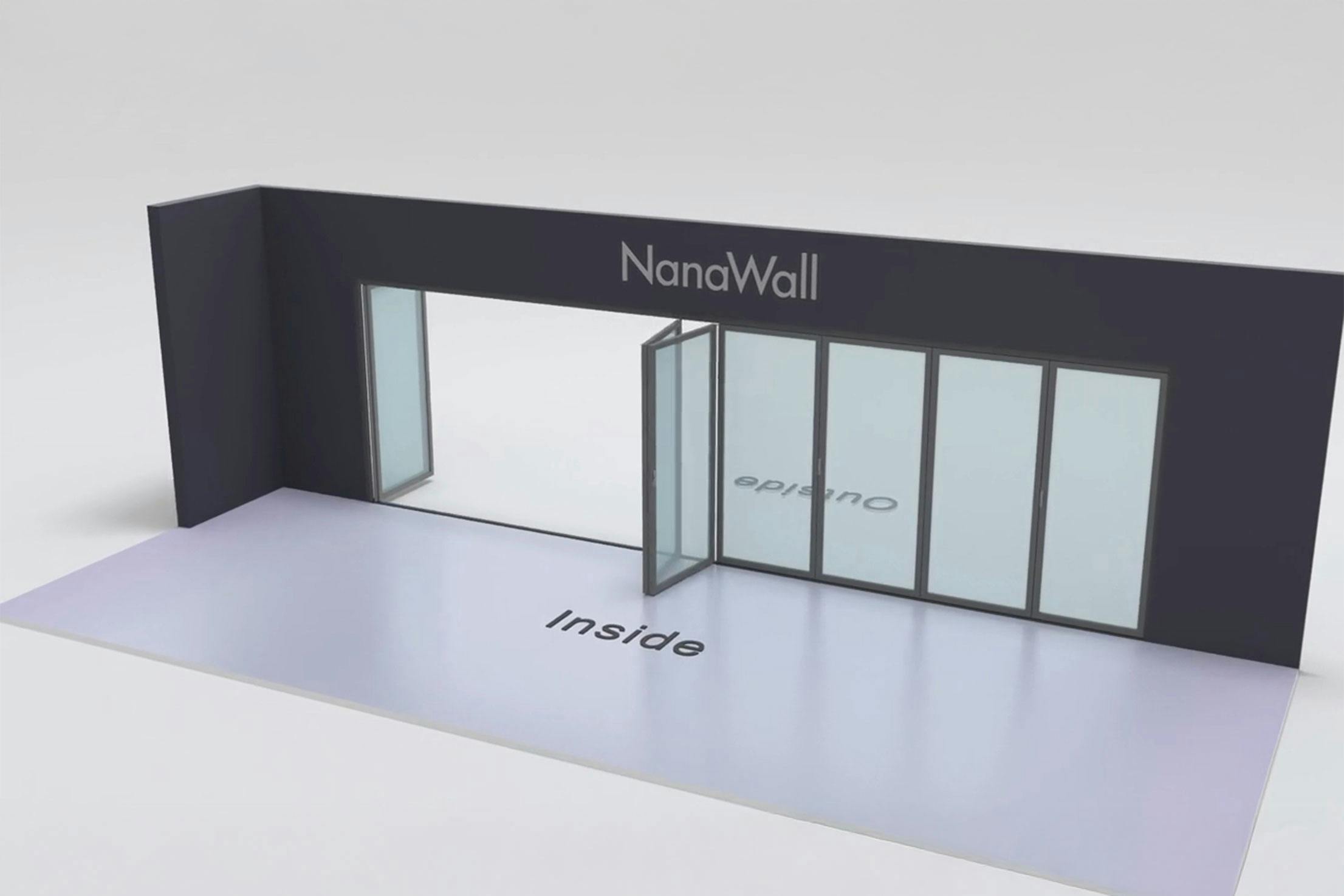 NanaWall inward/outward combination configuration: 8-panel folding glass door; 2 panels fold left (outward) and 6 panels fold right (inward) (o2Li6R)