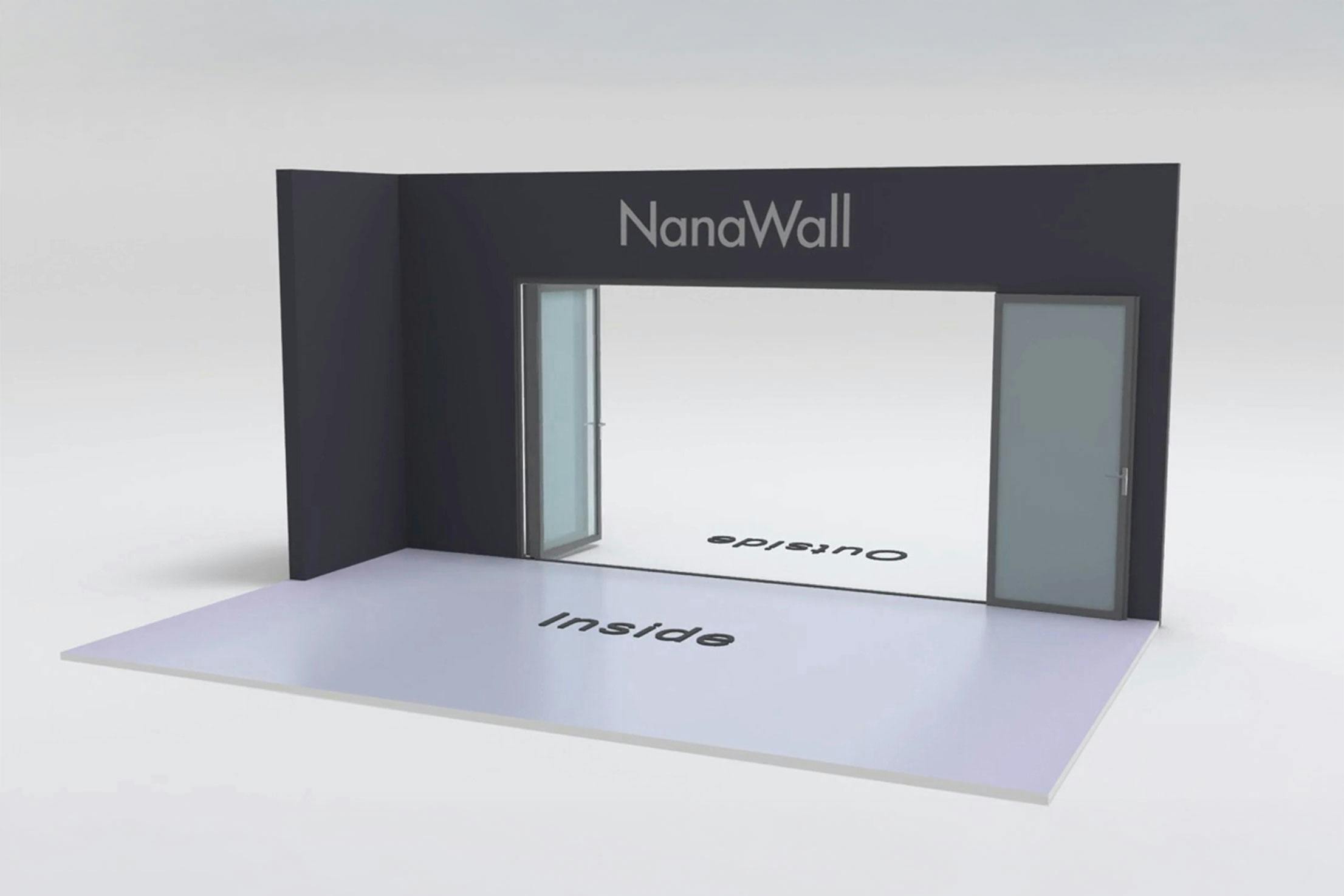 NanaWall inward/outward combination configuration: 4-panel folding glass door; 3 panels fold left (outward) and 1 panel folds right (inward) (o3Li1R)