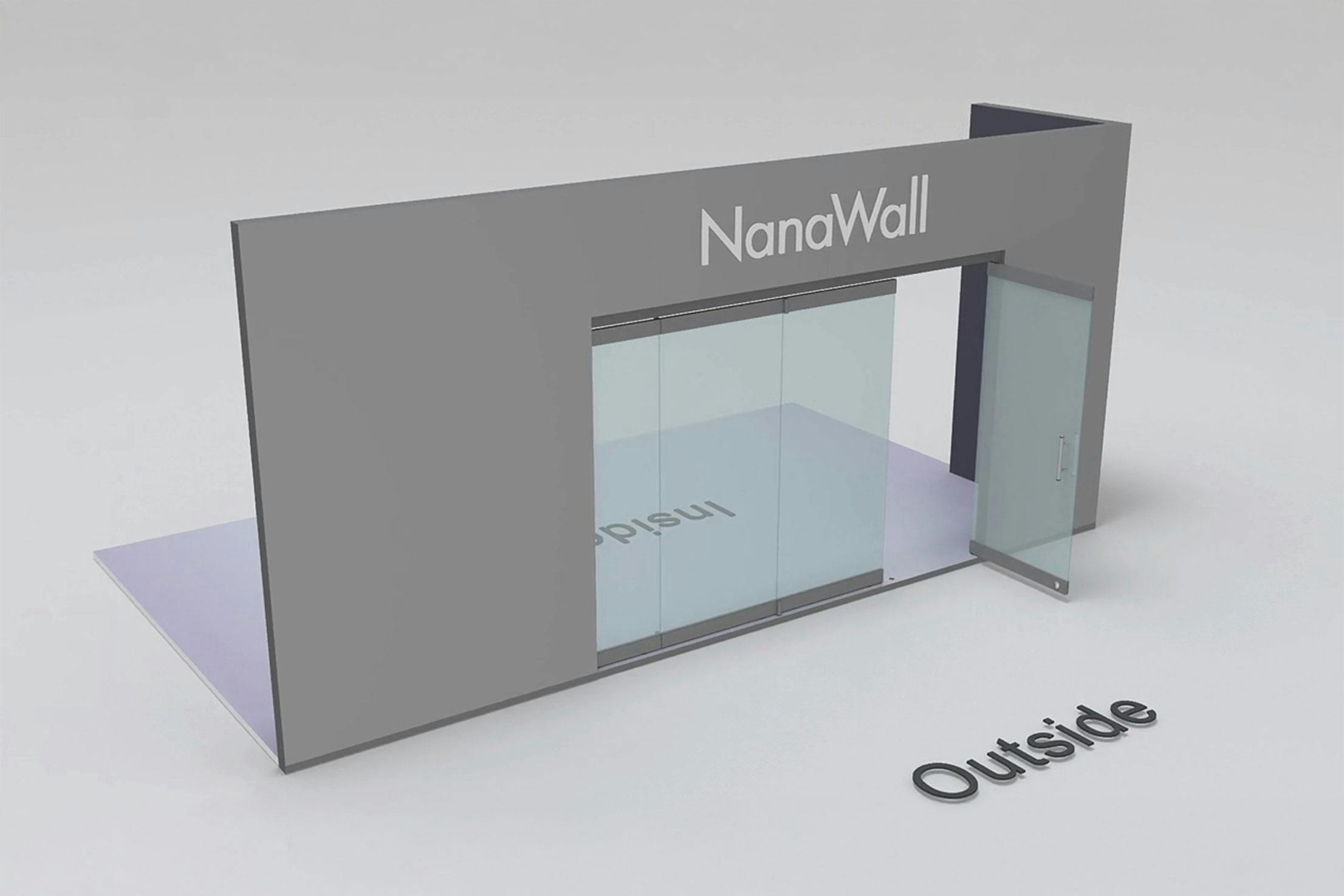 NanaWall standard configuration: 4-panel folding glass door, outward opening; 1 panel folds left and 3 panels fold right (o1L3R)